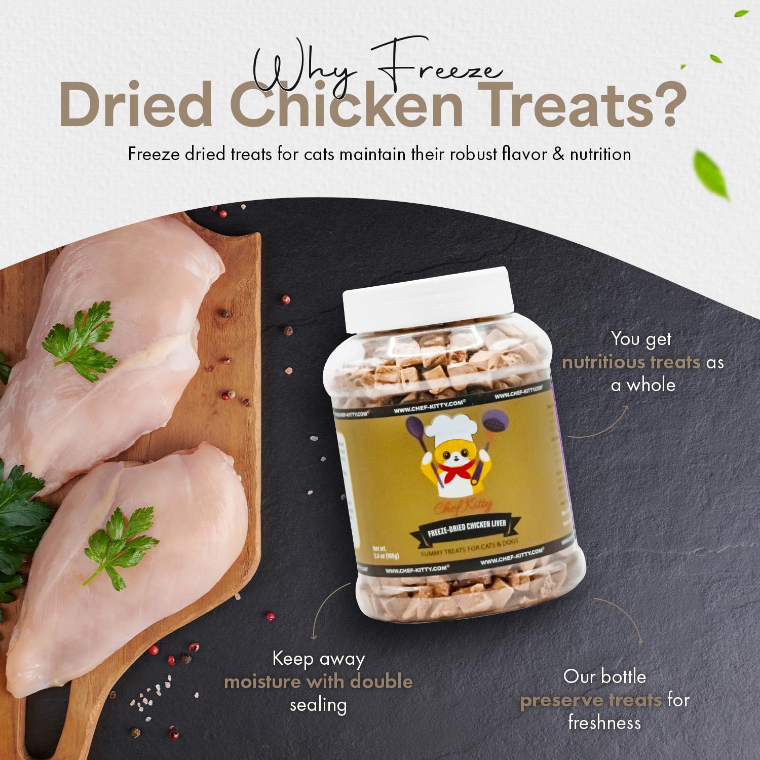 Chef Kitty Freeze-Dried Chicken Liver Treats for Cats & Dogs - 100% Human Grade, Single Ingredient, High-Protein, Healthy Snack