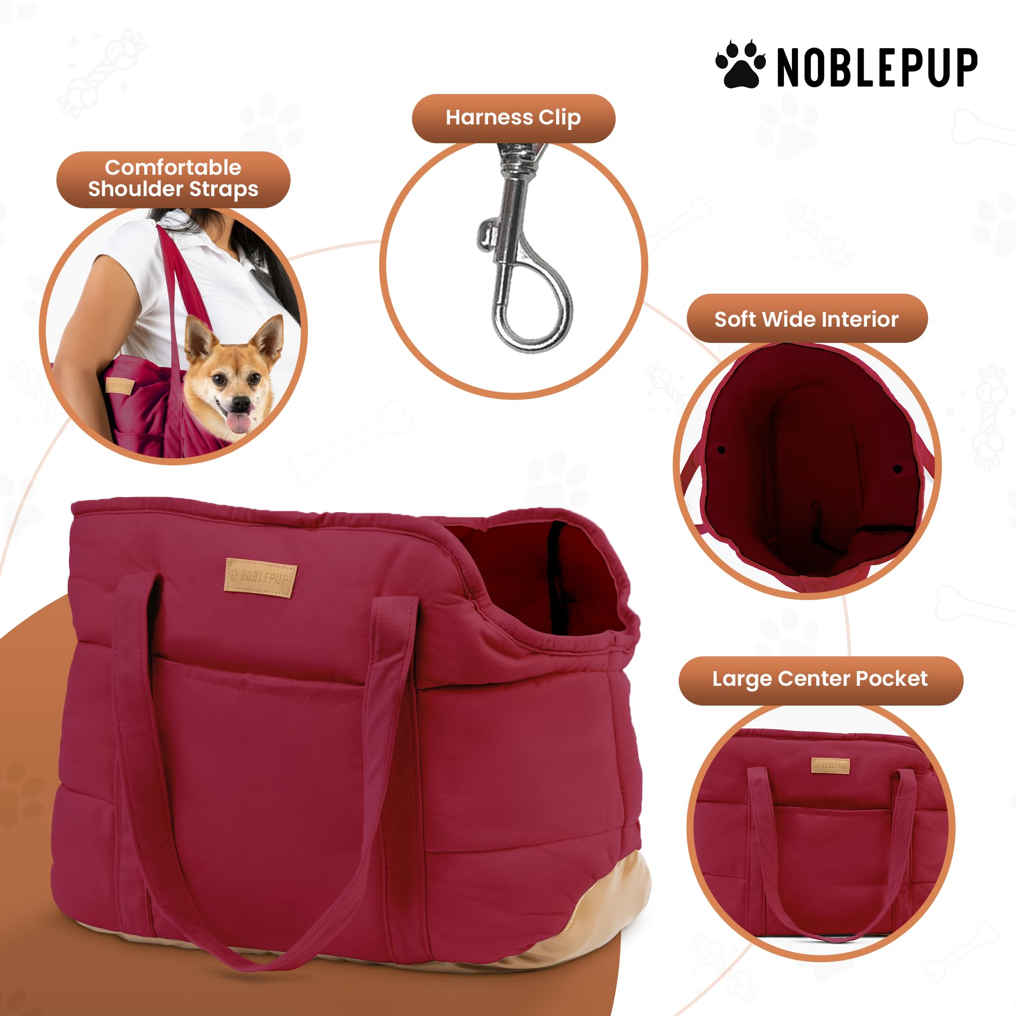 Noblepup Cozy Plush Dog Purse Carrier For Small Dogs - Dog Carrier Purse With Secure Harness Clip, Dog Tote Bag For Small Dogs A