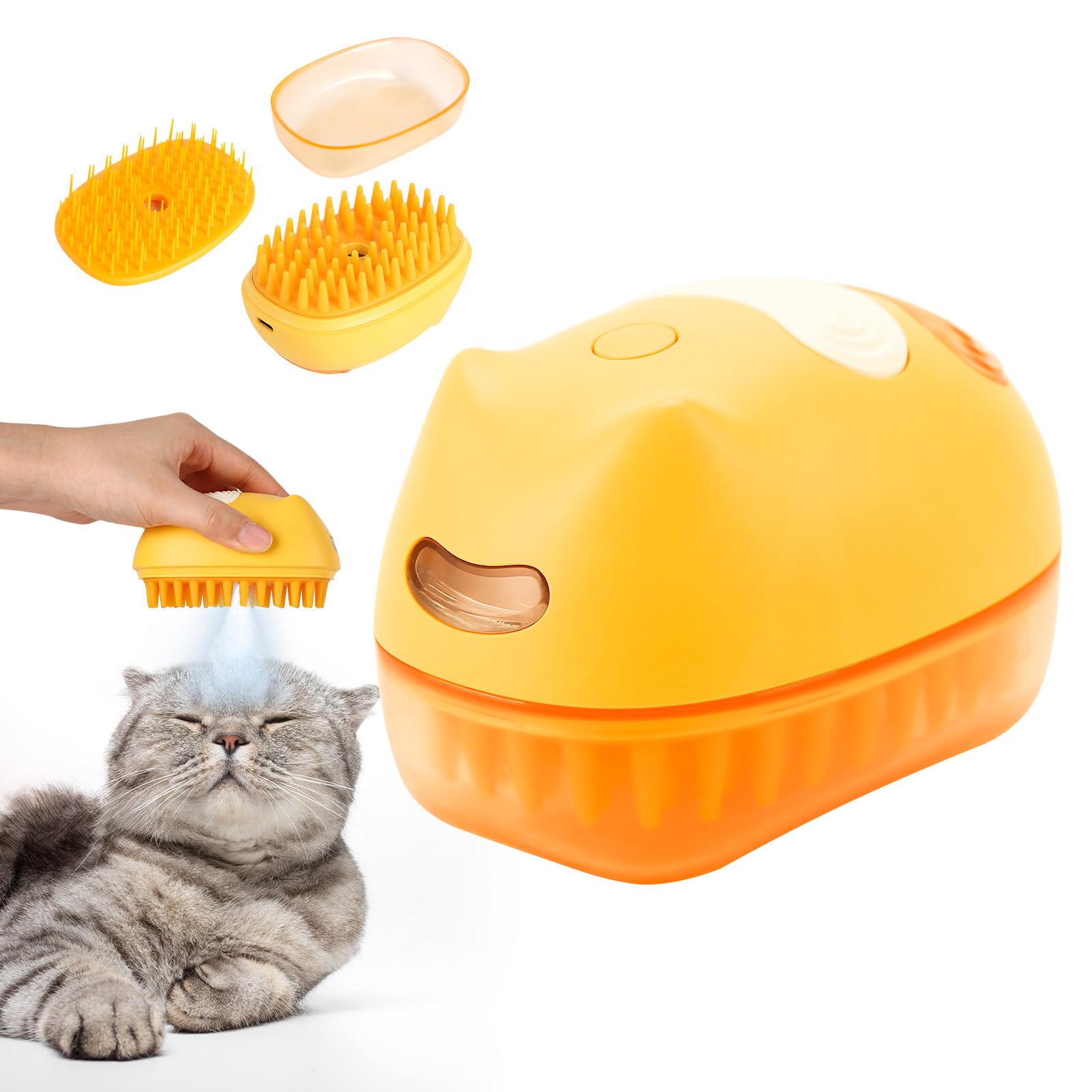 Wgp Cat Steam Brush For Shedding, Pet Grooming Brush With Dual Head, Spray Cat Brush, Cat Mist Brush, Skin Friendly Grooming, De