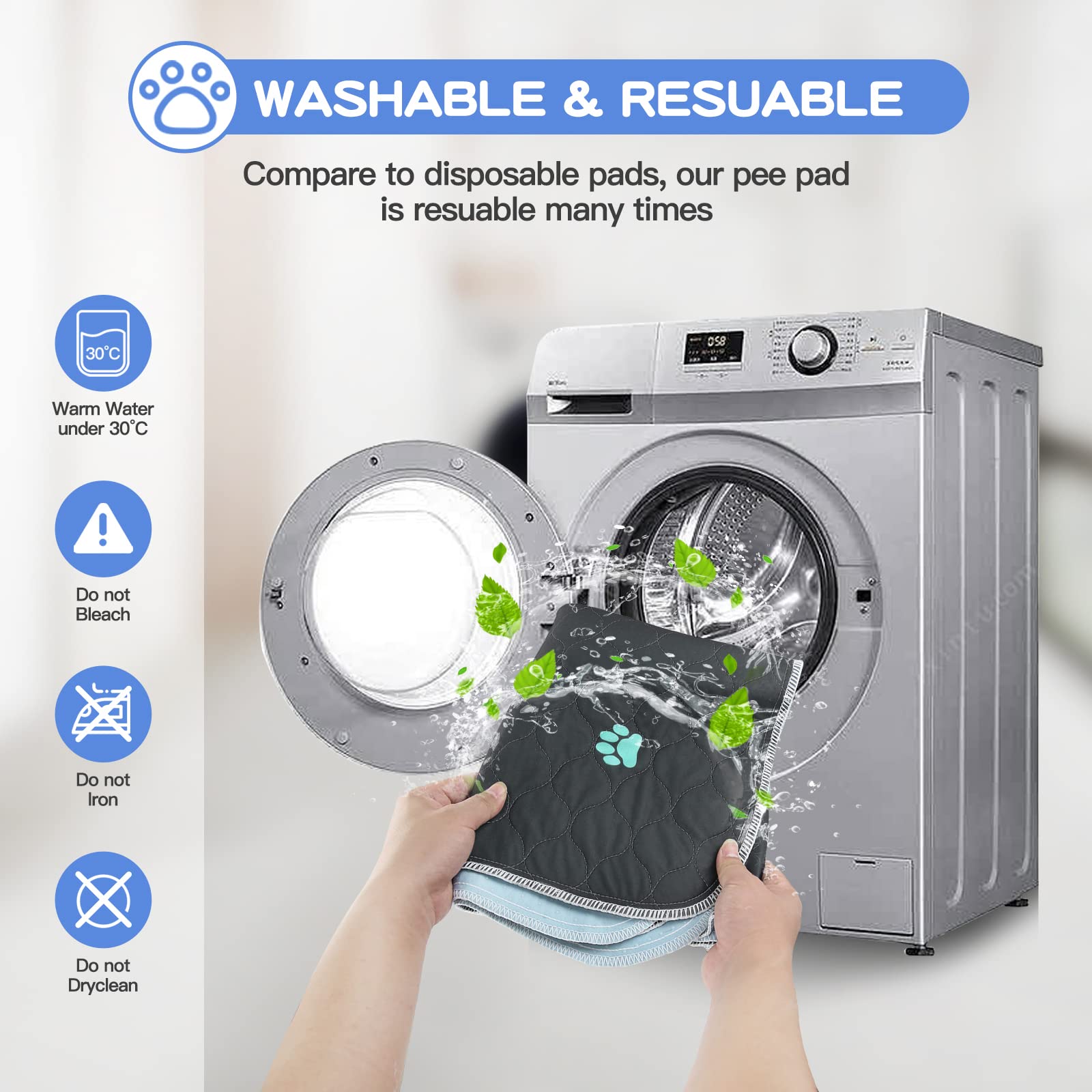 Aitmexcn Washable Puppy Dog Pee Pad, 2Pcs 100% Waterproof Whelping Training Mat For Puppy/Senior Dog, Fast Drying Reusable Puppy Pads For Indoor, Outdoor And Car Travel- 24'' X 36''