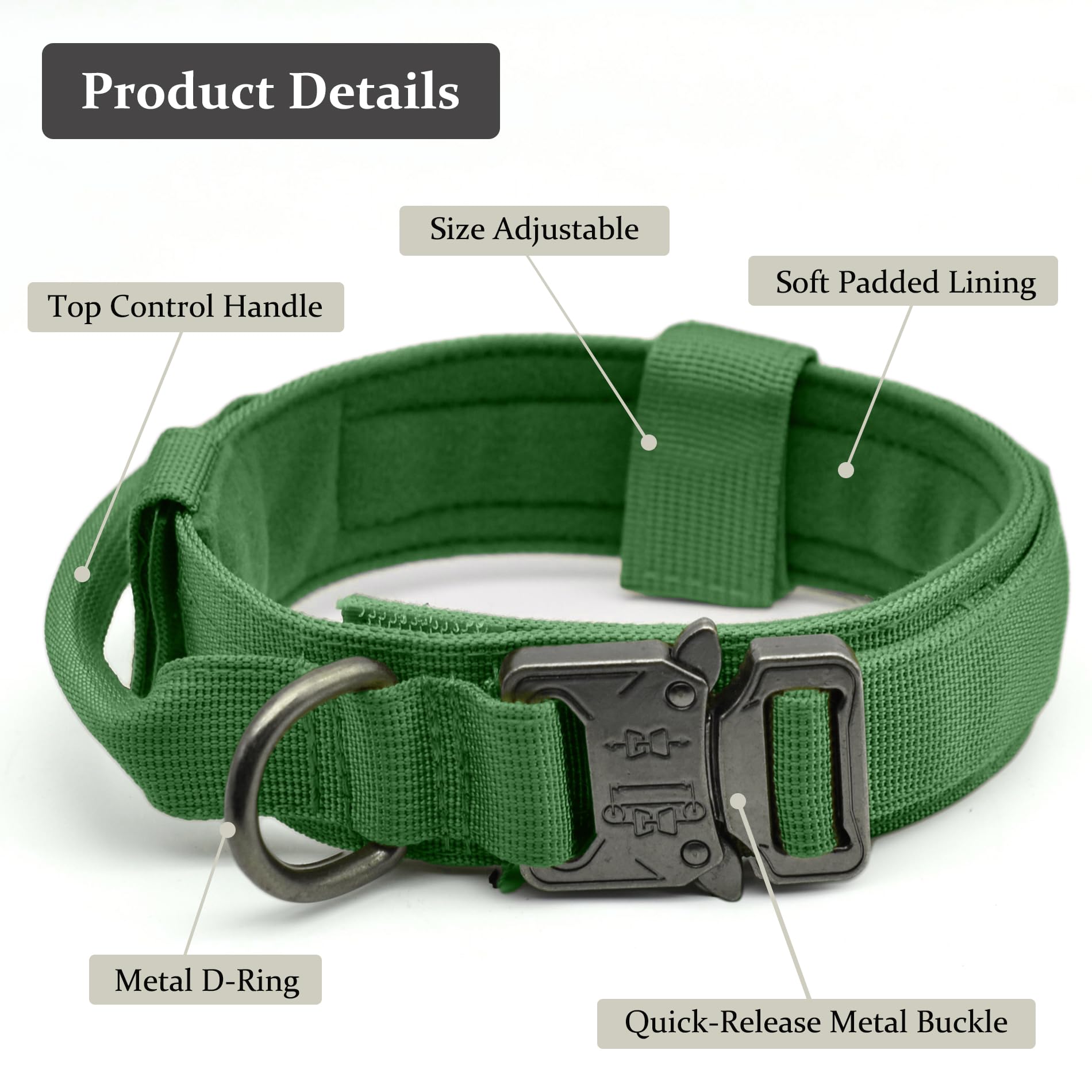 Tactical Dog Collar, Adjustable Military Training Nylon Dog Collar With Control Handle And Heavy Quick-Release Metal Buckle For