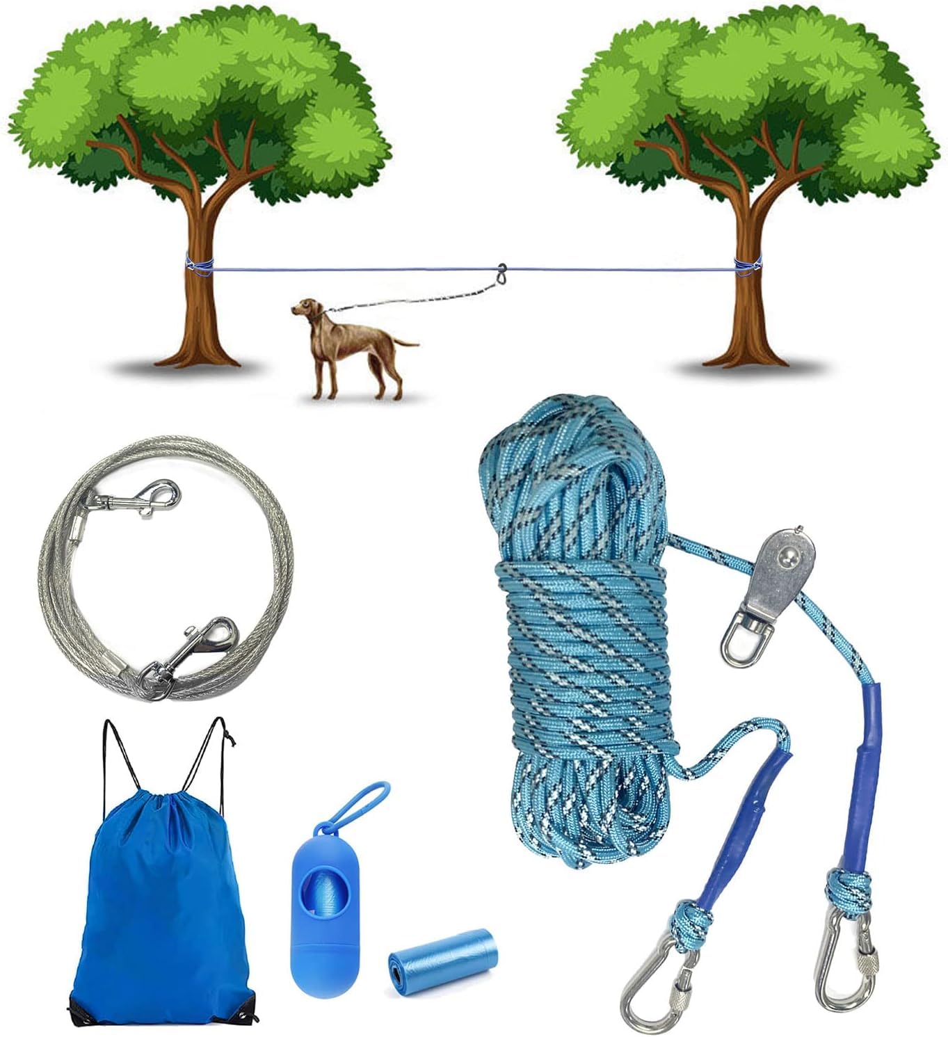 Dog Runner For Yard With Trolley Camping Line Dogs Run Cable Dog Zipline For Backyard