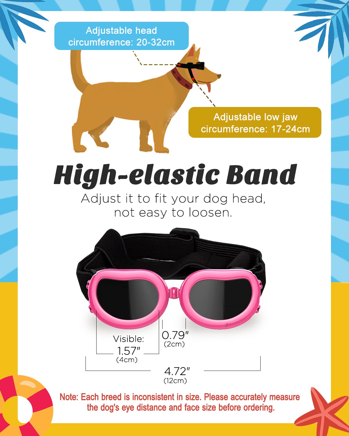 Lewondr Dog Sunglasses Small Breed Dogs Goggles Uv Protection,Goggles For Small Dogs Eye Wear Protection With Adjustable Strap W