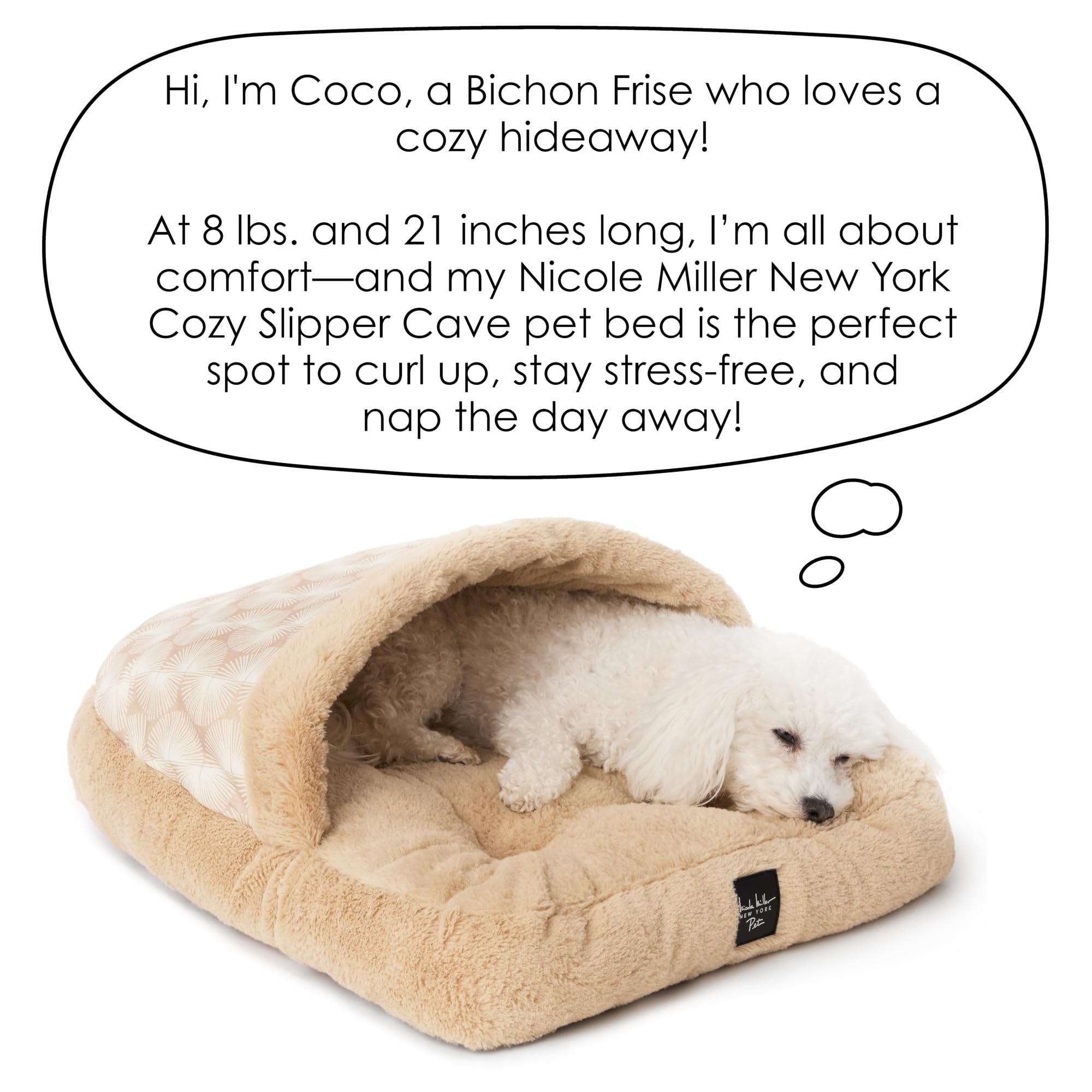 Nicole Miller New York Pet Kendall Fluted Geo Cozy Slipper Cave Pet Bed, Cozy & Calming, Non-Slip Bottom, Machine Washable, Taup