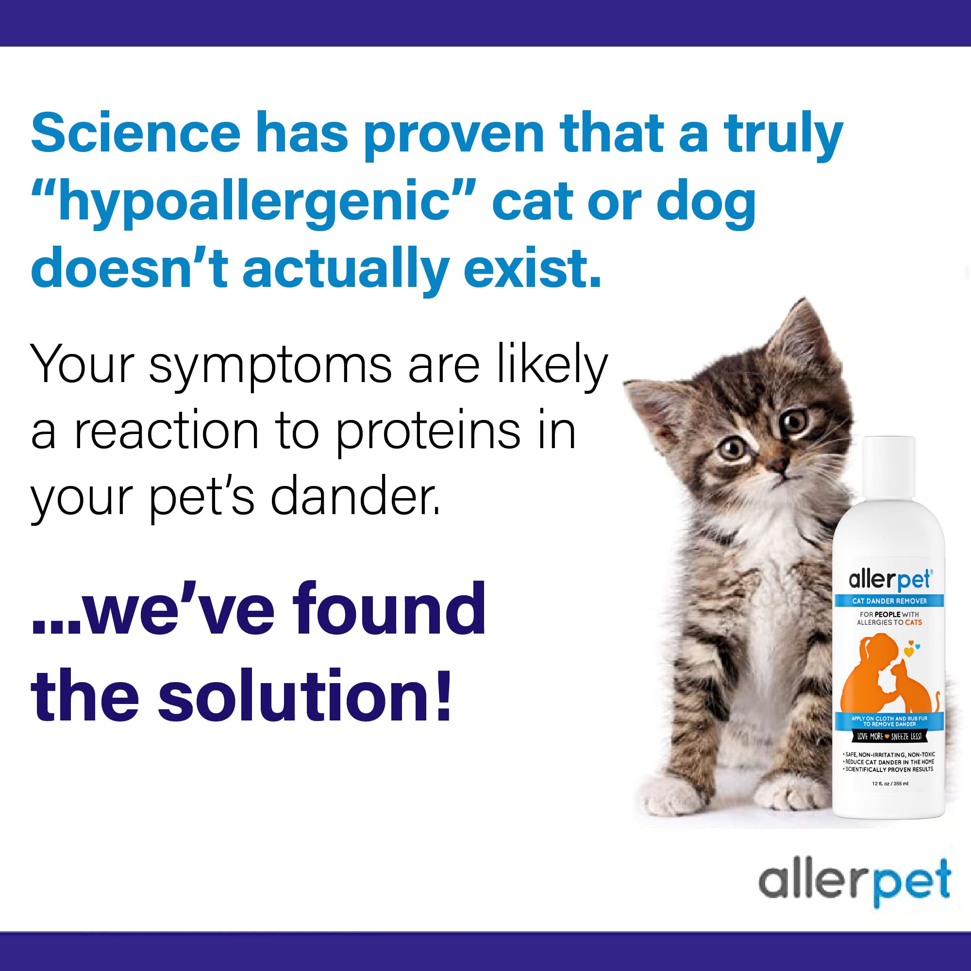 Allerpet Cat Dander Remover W/Free Applicator Mitt & Sprayer - Effective Cat Dander Reduction - Anti Allergen Solution Made In Usa - 2 Pack (12Oz)