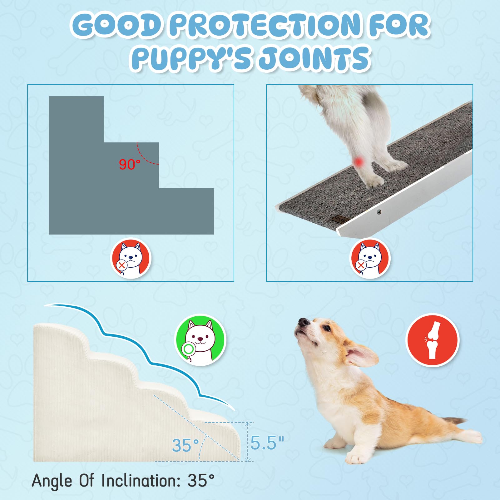 Yiruka Dog Steps for Small Dogs, 4-Step Dog Ramp and Stairs for High Beds and Sofa, Non-Slip Pet Stairs for Small Dogs and Cats,
