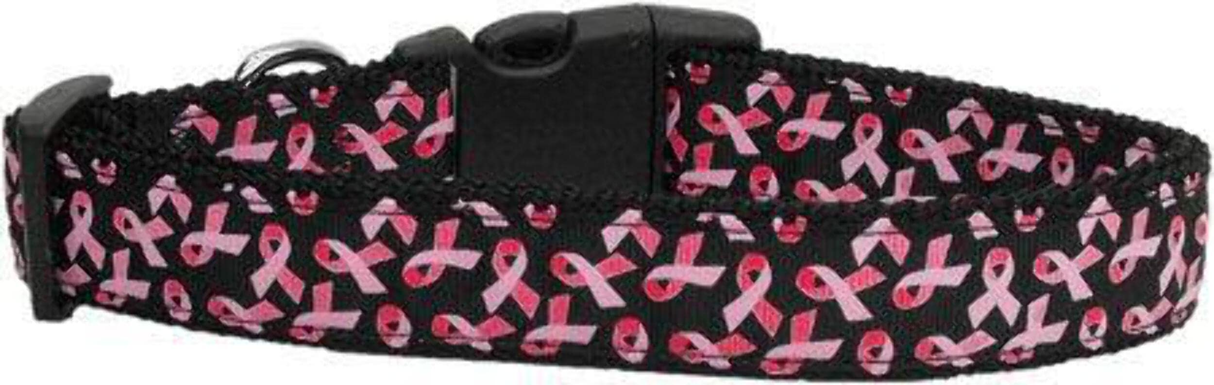 Pet Dog & Cat Nylon Collar or Leash, &quot;Pink Ribbons On Black&quot; XL Collar