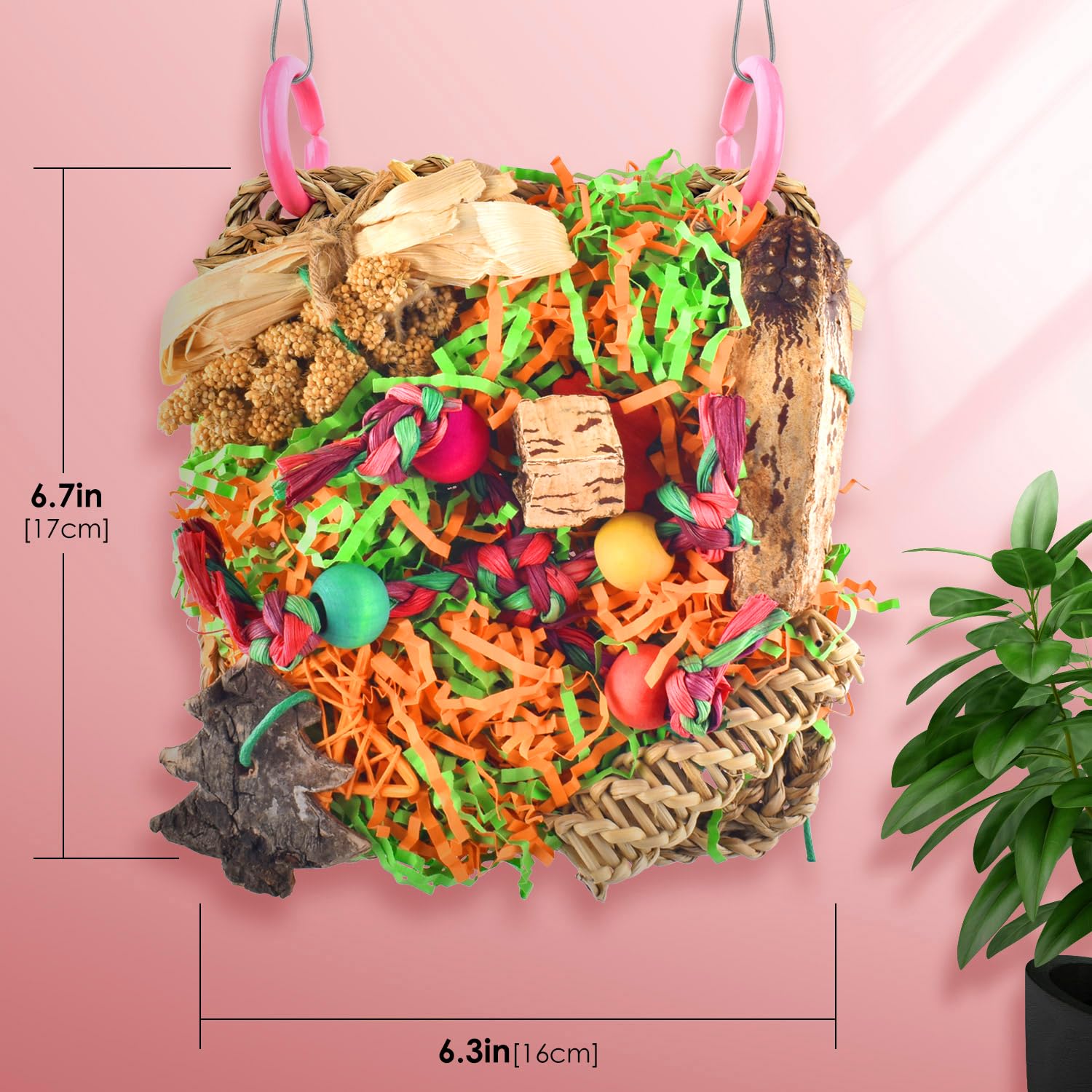 Katumo Bird Toys, Parakeet Toys Conure Grass Mat Foraging Toys Parrot Shredding Hanging Toys For Cockatiel Lovebird Parakeet Bud