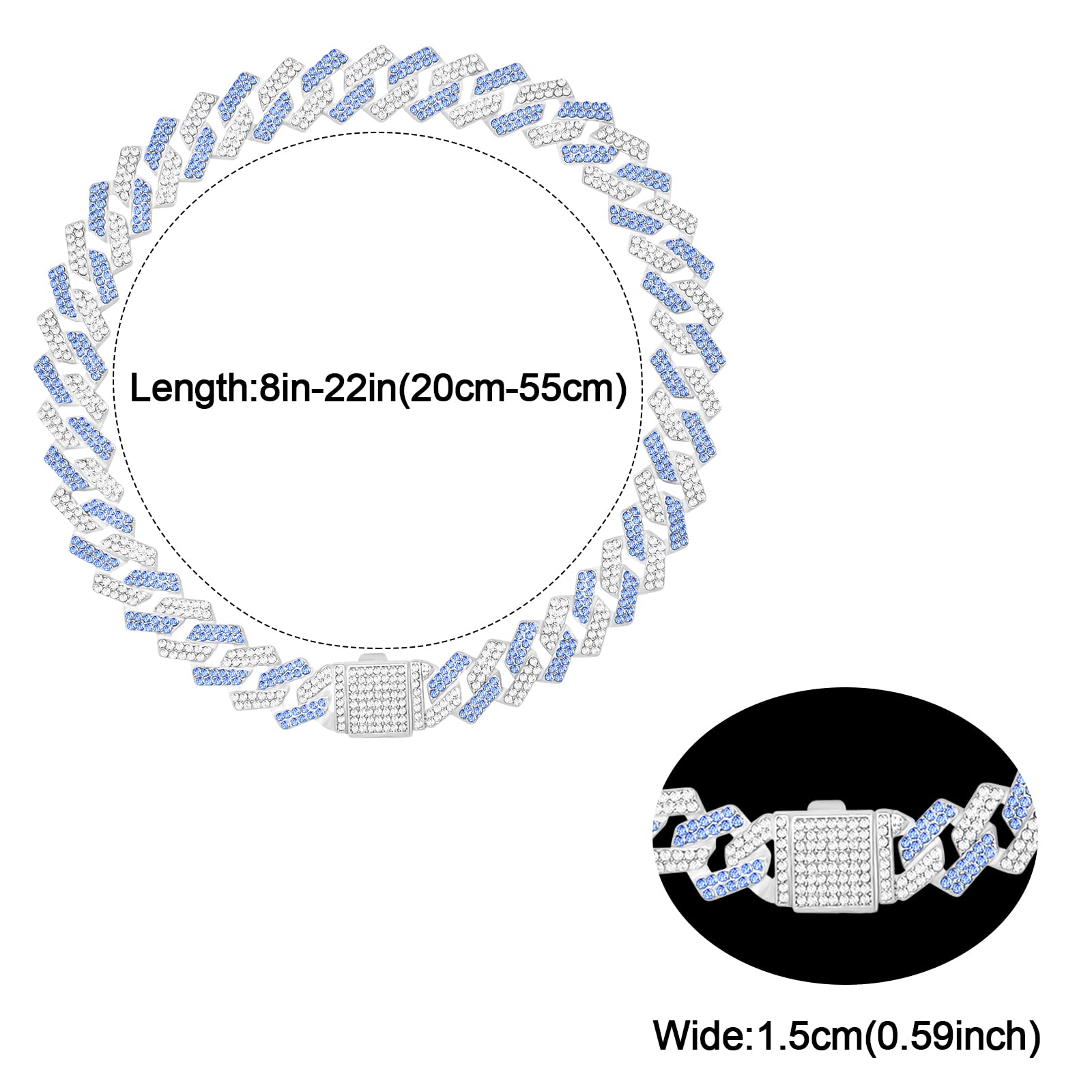 Dog Chain Collar Glitter Diamond Cuban Collar Walking Metal Chain Collar With Design Secure Buckle Pet Metal Link Chain Jewelry