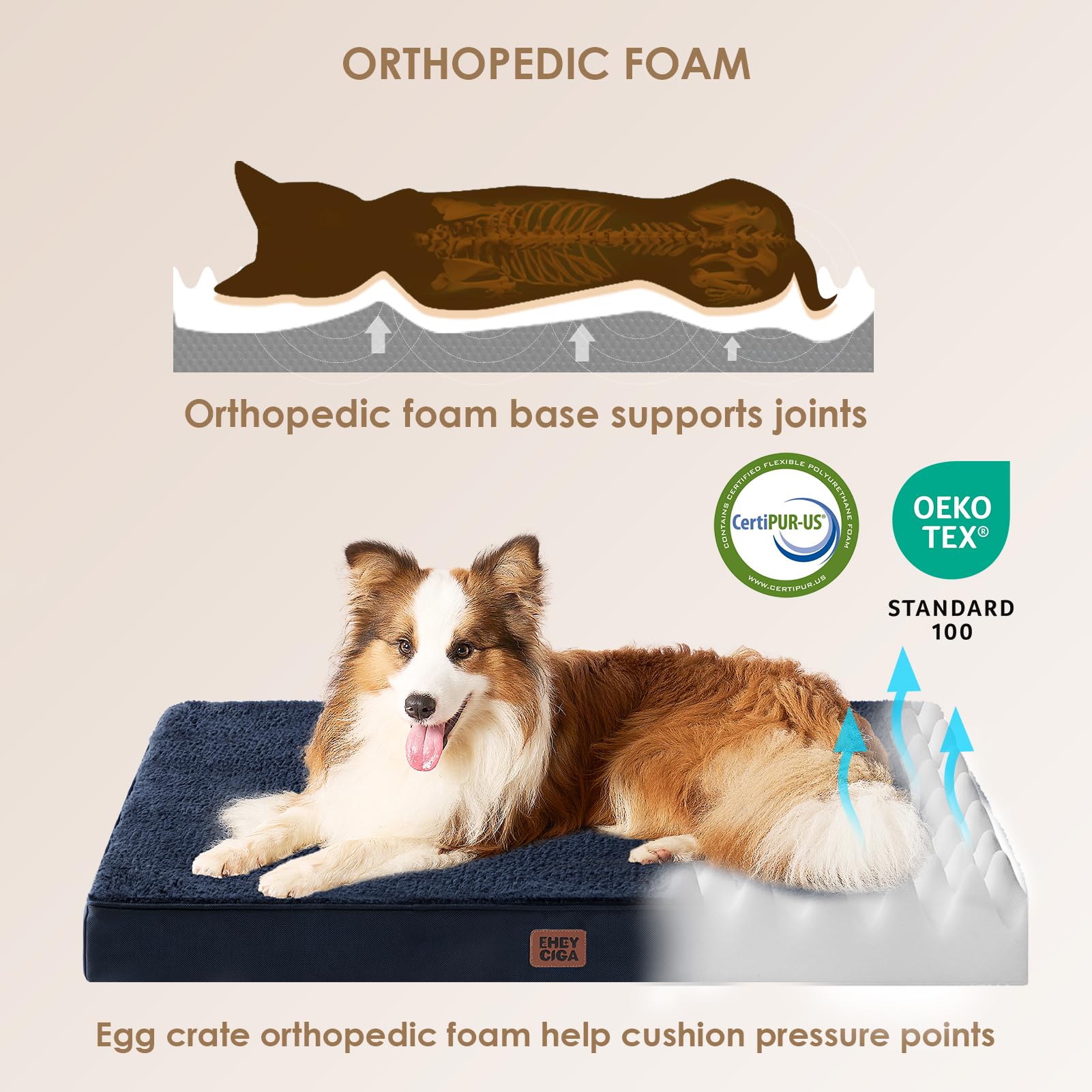 Eheyciga Orthopedic Medium Dog Beds For Small Dogs With Removable Washable Cover For Crate, Navy, 30X20