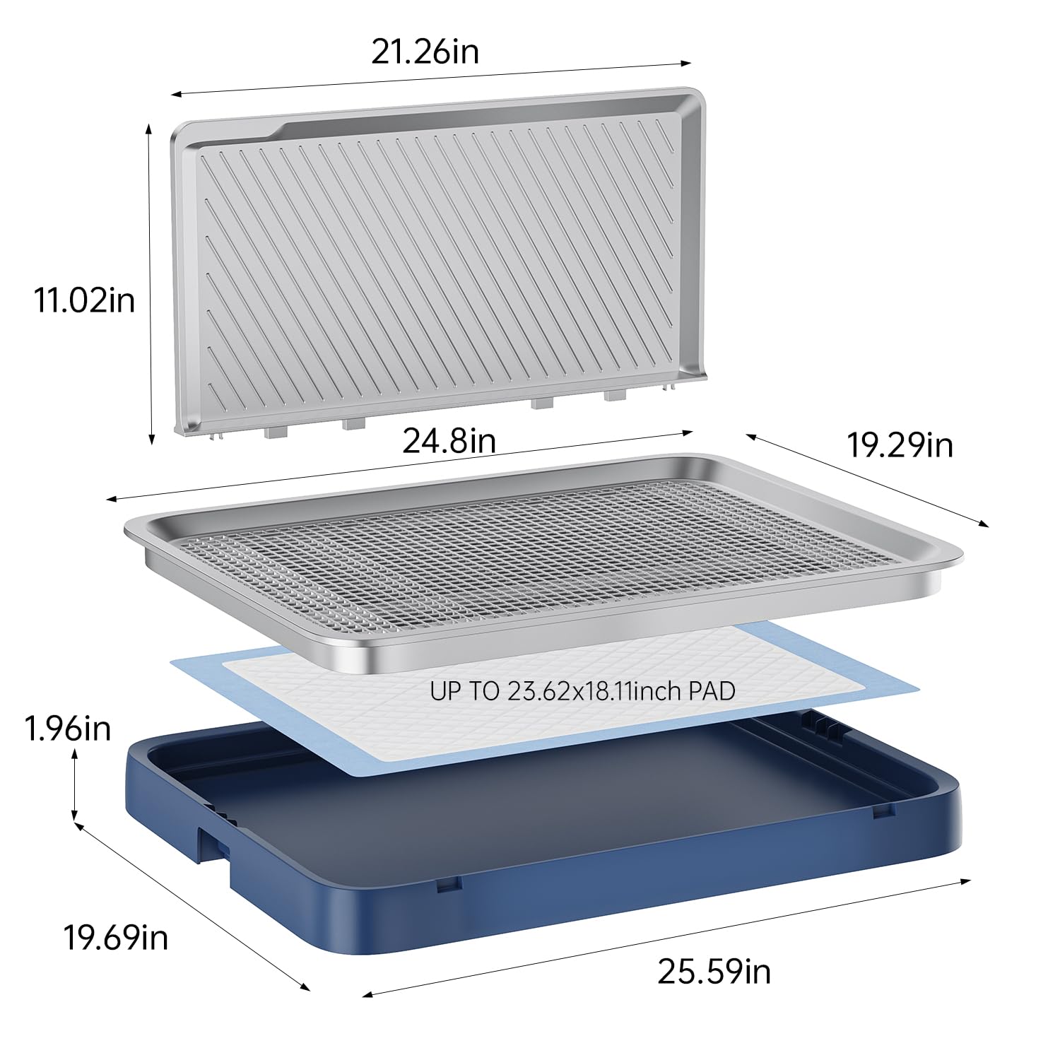 Kola Panda Dog Pee Pad Holder With High Wall,25.59''X19.69'' Inch Indoor Dog Potty Tray For Small/Medium Dogs,Pet Toilet Blue