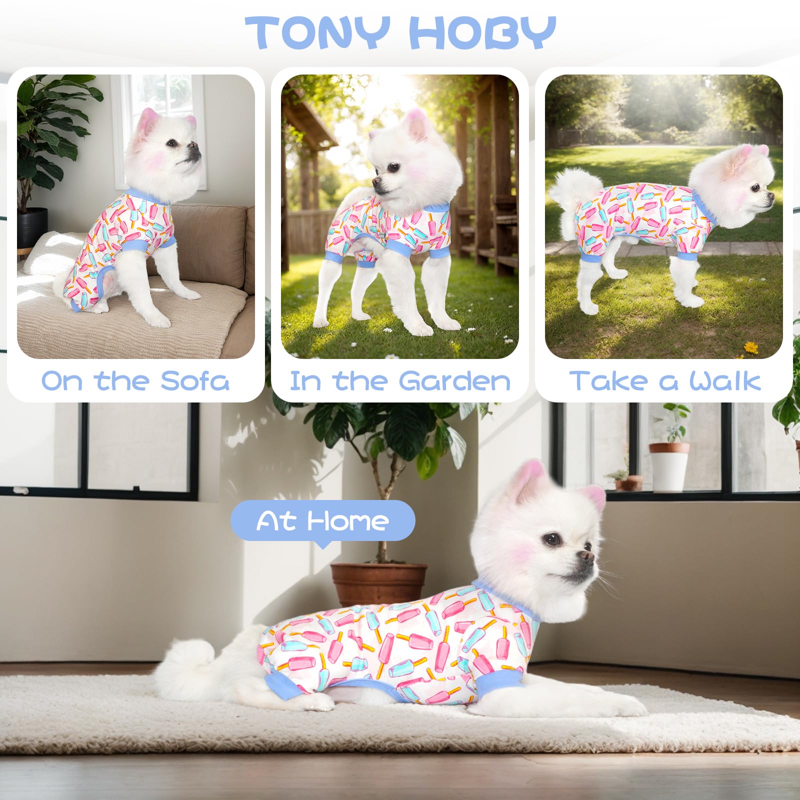 Tony Hoby Dog Pajamas, 4 Legged Dog Pajamas Shirt, Dogs Jumpsuit Clothes Soft Lightweight For Small Medium Dogs (Ice Cream, Xs)