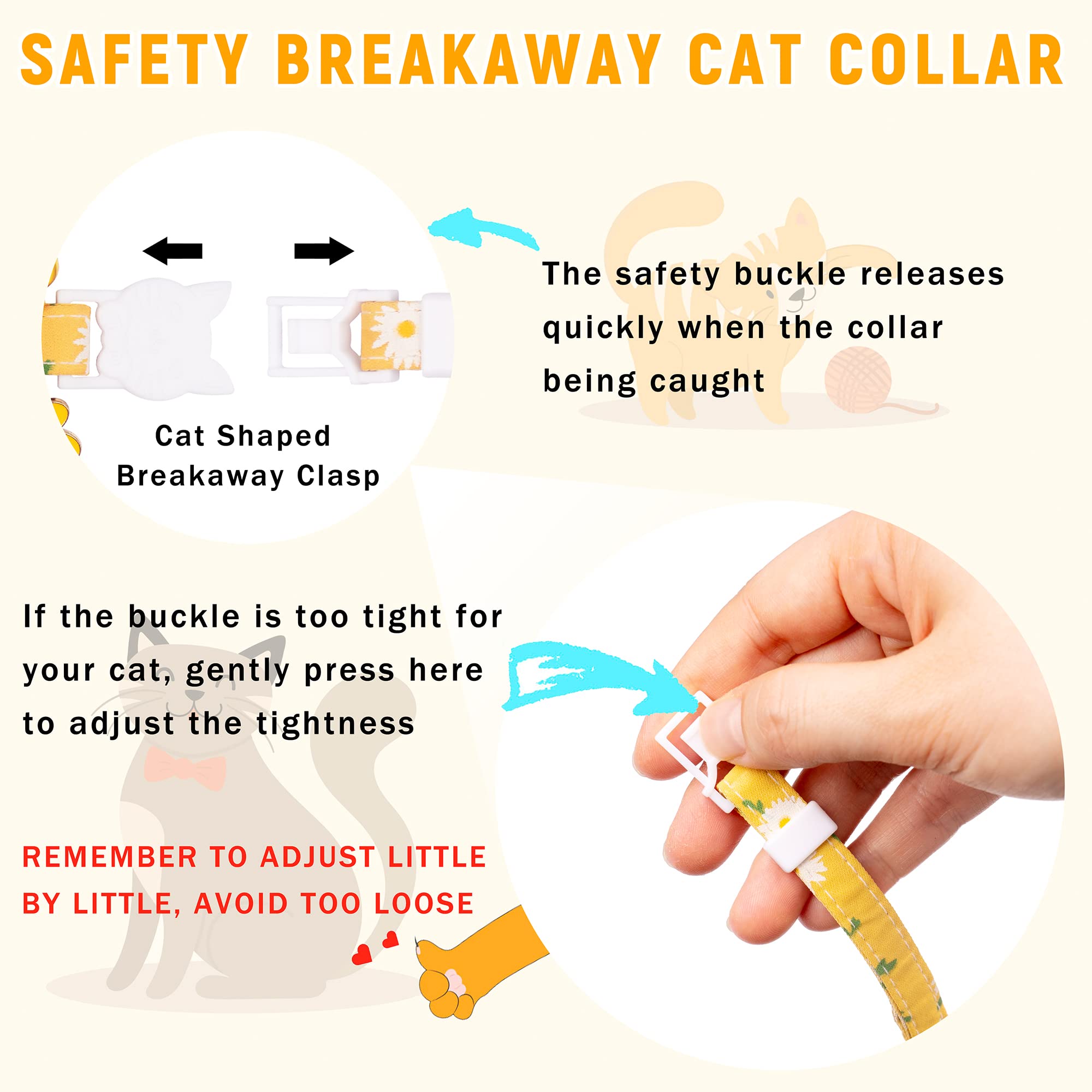 Airtag Cat Collar, Jxfukal Kitten Collar Breakaway With Silicone Airtag Holder, Bells & Flower Charm For Girl Cats Boy Cats Small Dogs(Yellow)