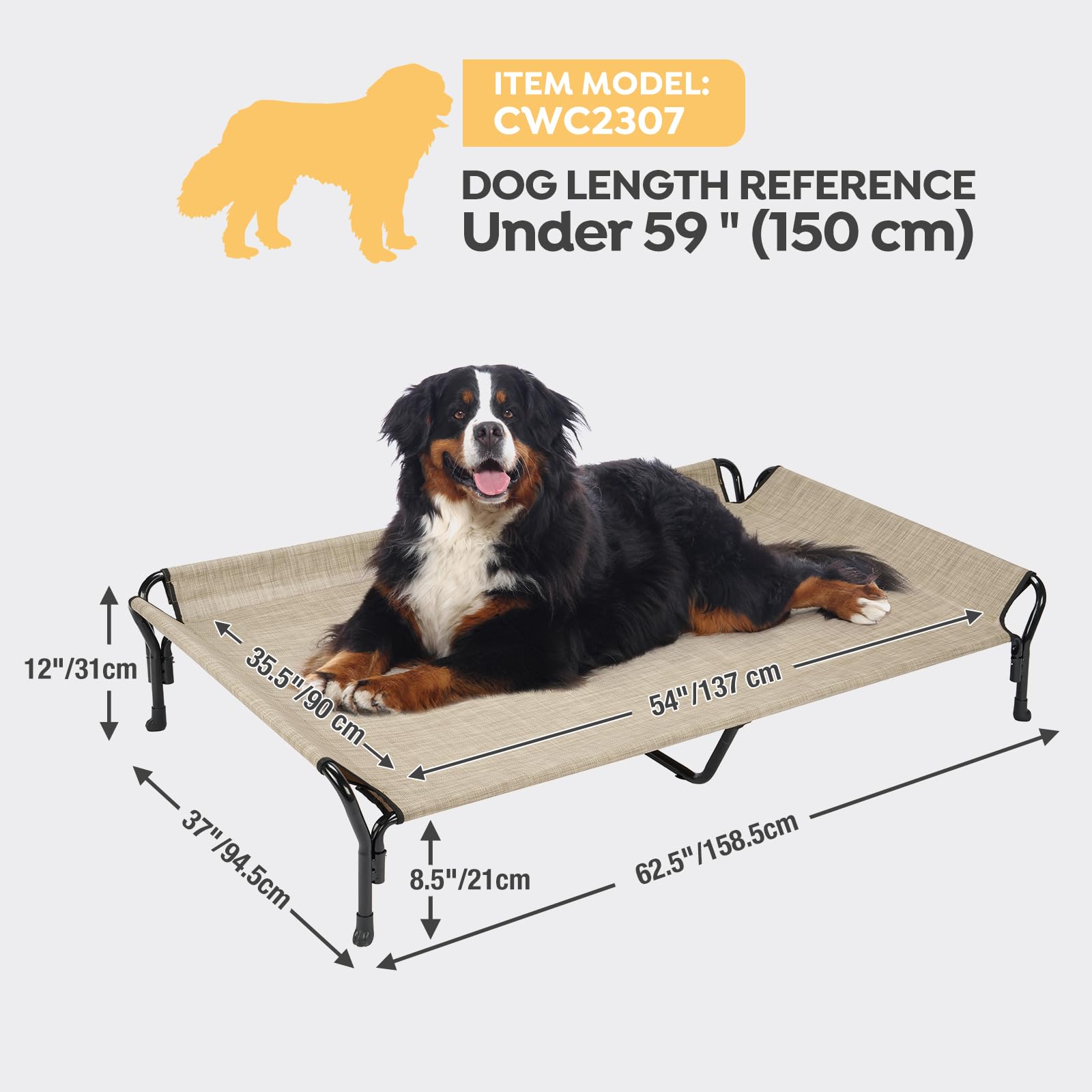 Veehoo Cooling Elevated Dog Bed, Guardrail Raised Pet Cot, Indoor & Outdoor Xxl Pet Bed With Washable & Breathable Teslin Mesh,