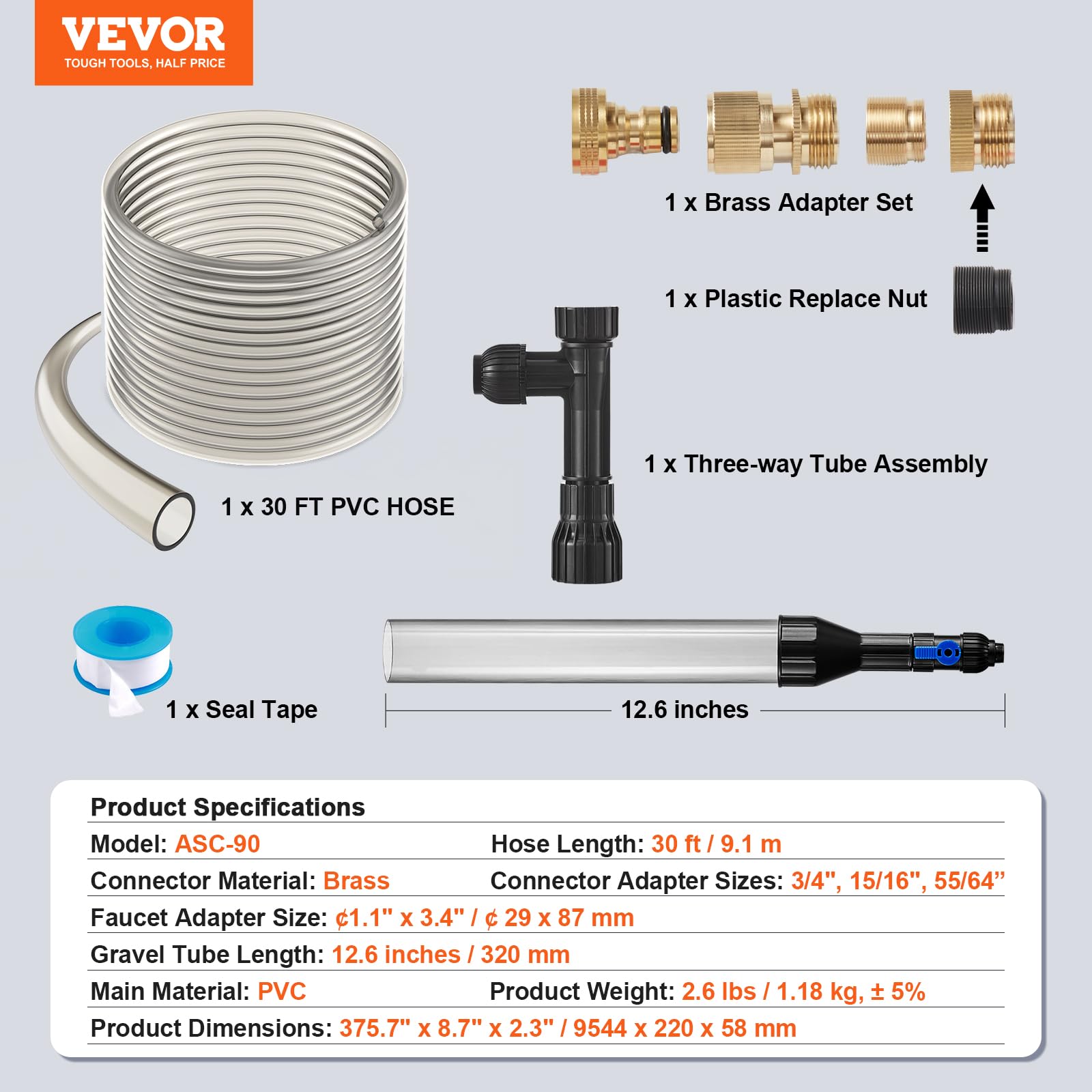 Vevor Aquarium Vacuum Gravel Cleaner, 30Ft Pvc Hose Fish Tank Vacuum Gravel Cleaner, Siphon Fish Tank Cleaner Vacuum, 3 Types Of