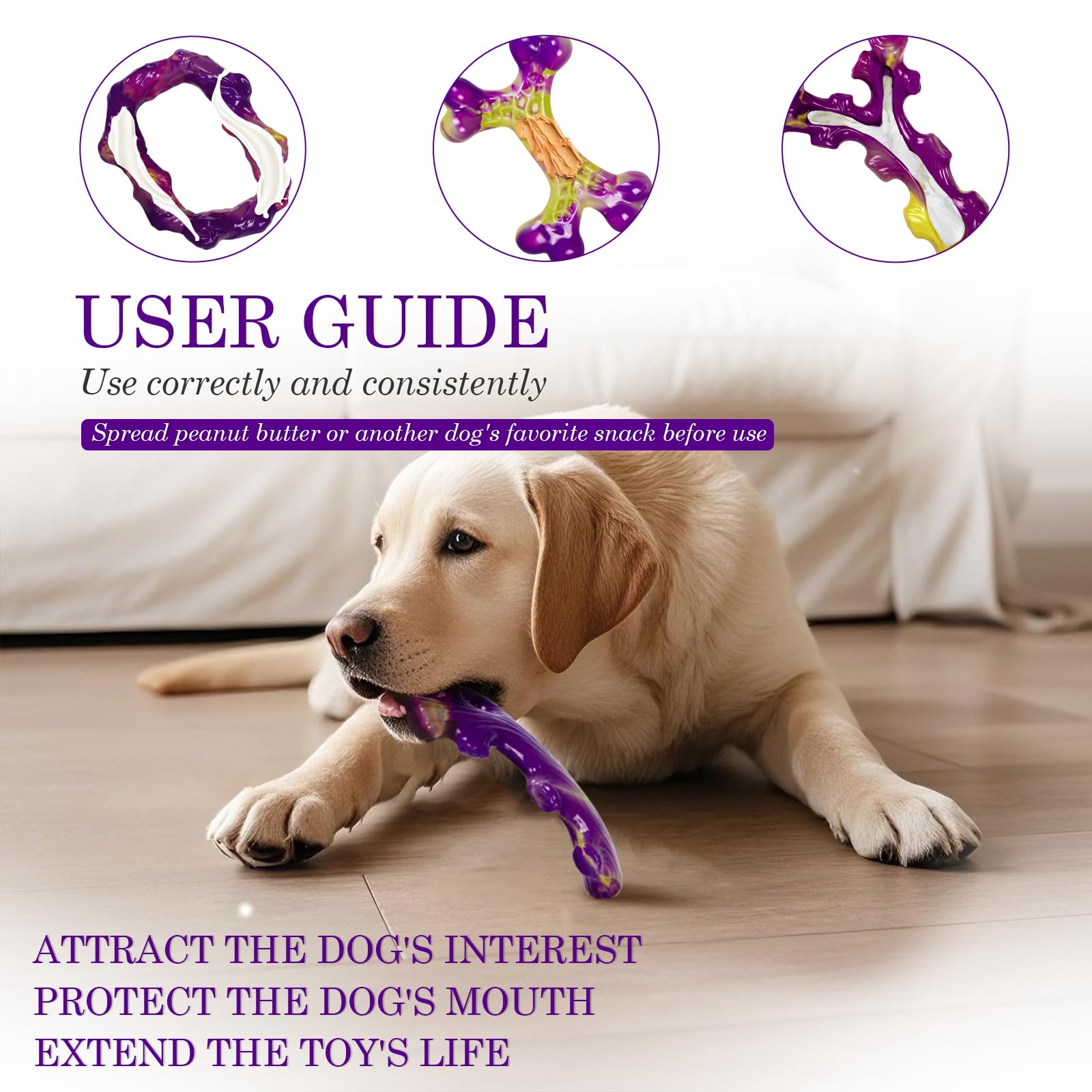 Frienhund 6-Pack Dog Toys for Aggressive Chewers, Nylon, Large Breed, Christmas & Purple