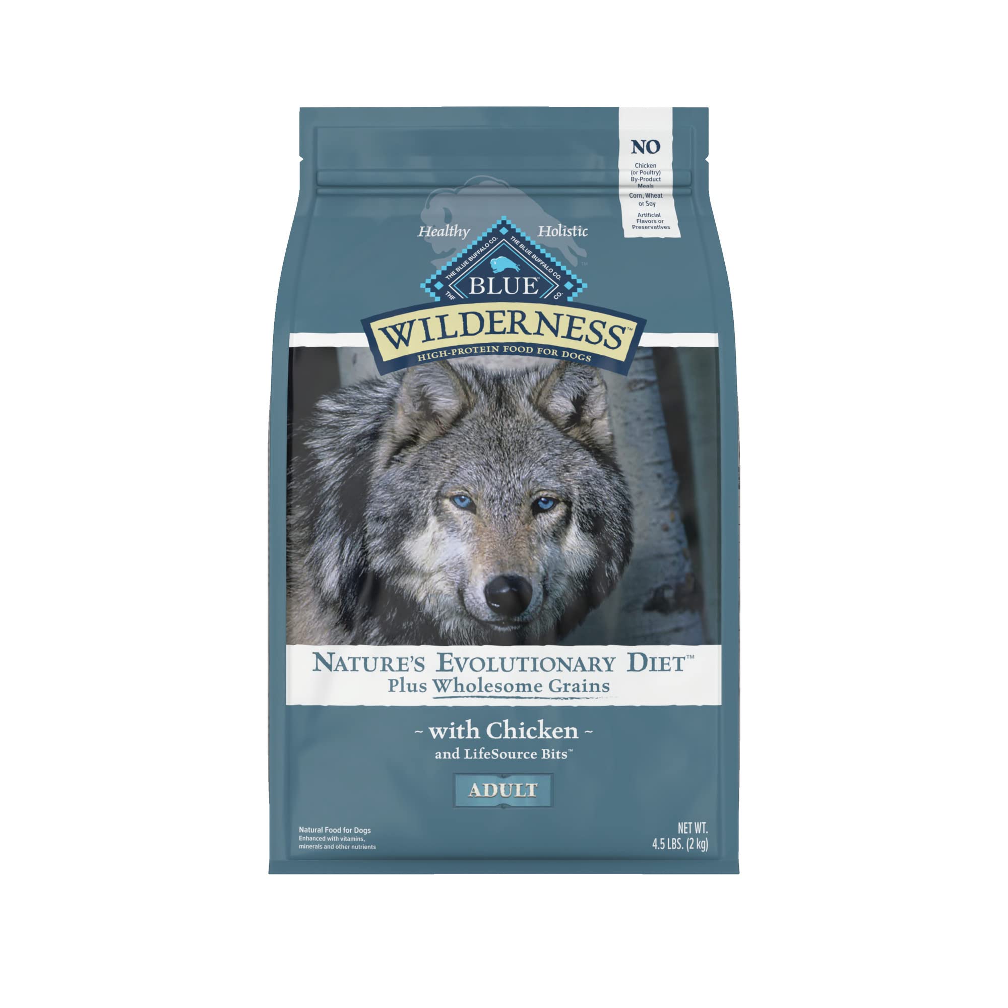 Blue Buffalo Wilderness High Protein Natural Adult Dry Dog Food Plus Wholesome Grains, Chicken 4.5-lb