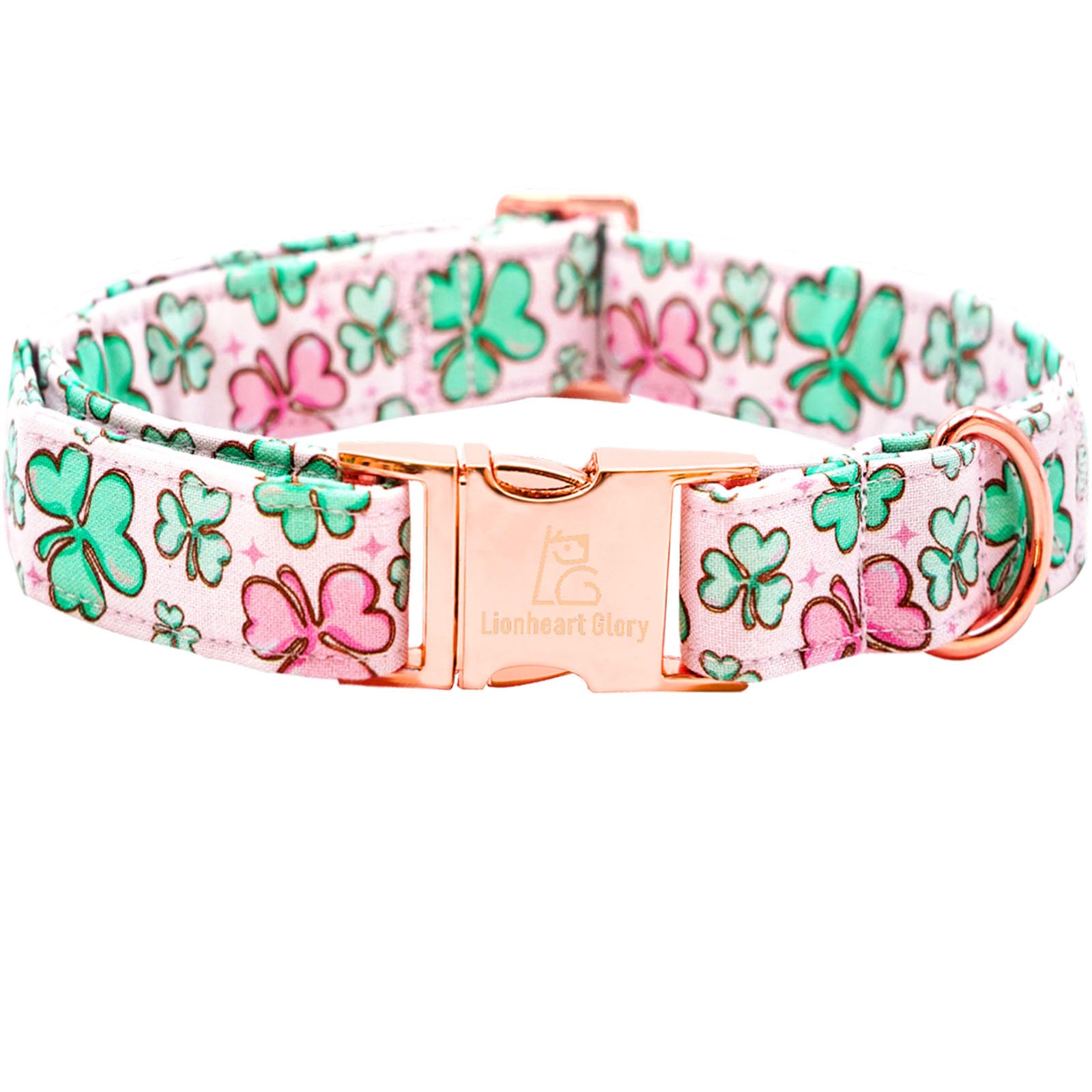 Lionheart Glory St. Patrick Dog Collar, Clover Pink Collars For Small Dogs Spring Female Dog Collar Adjustable Heavy-Duty Puppy 