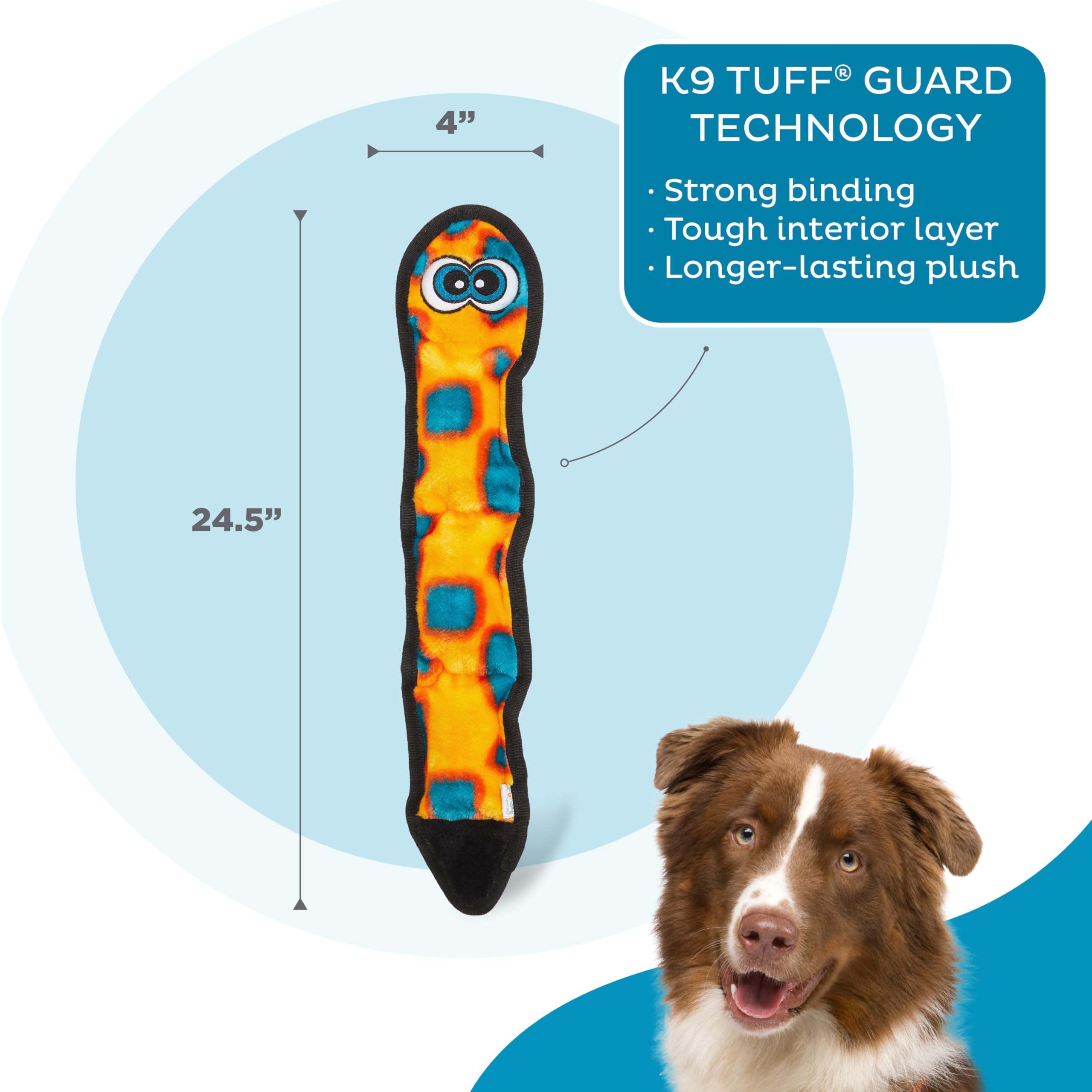 Outward Hound Durablez Tough Plush Squeaky Dog Toy, Snake, Orange, Large