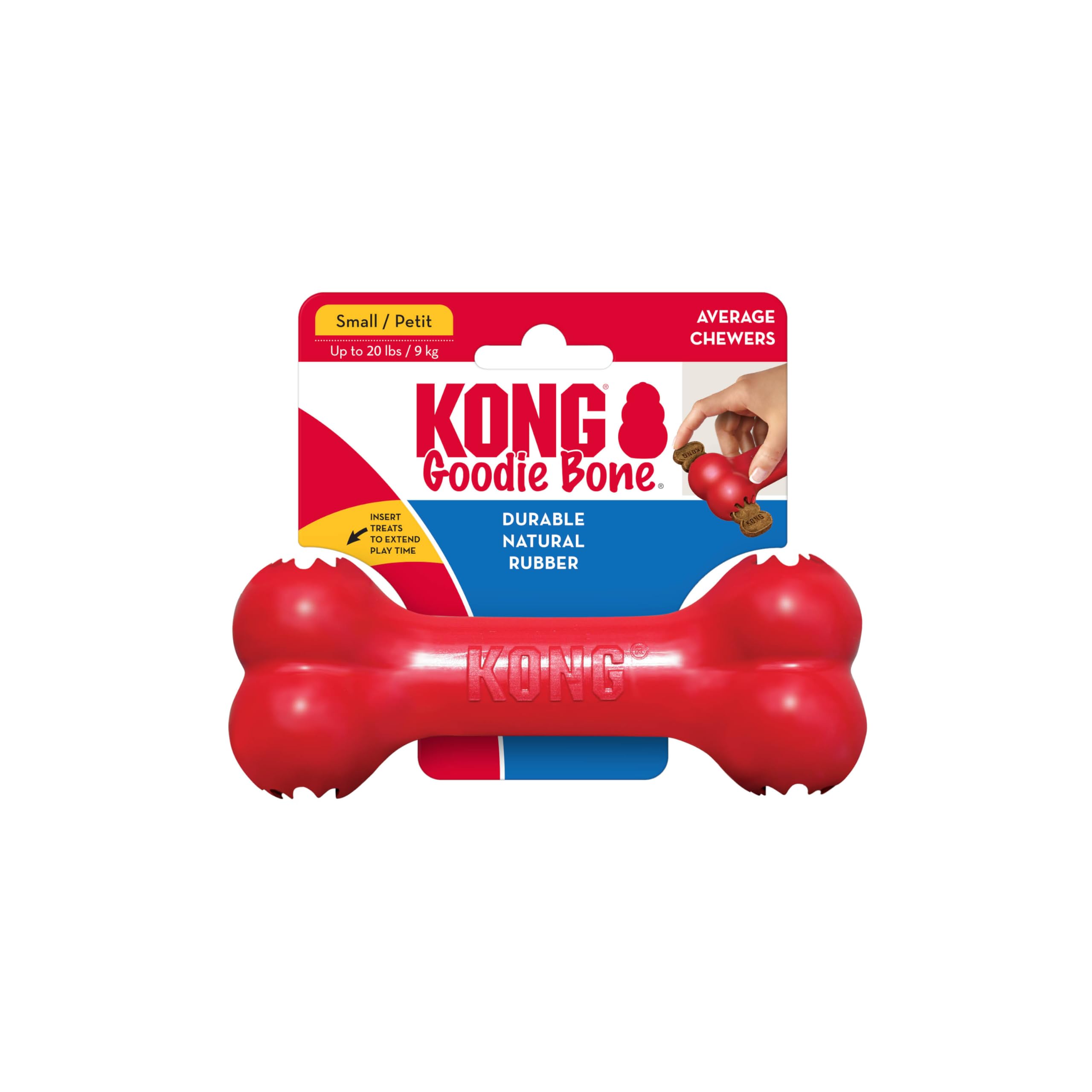 Kong Goodie Bone - Classic Durable Natural Rubber Dog Bone, Supports Mental Engagement - Treat Dispensing - Red - For Small Dogs