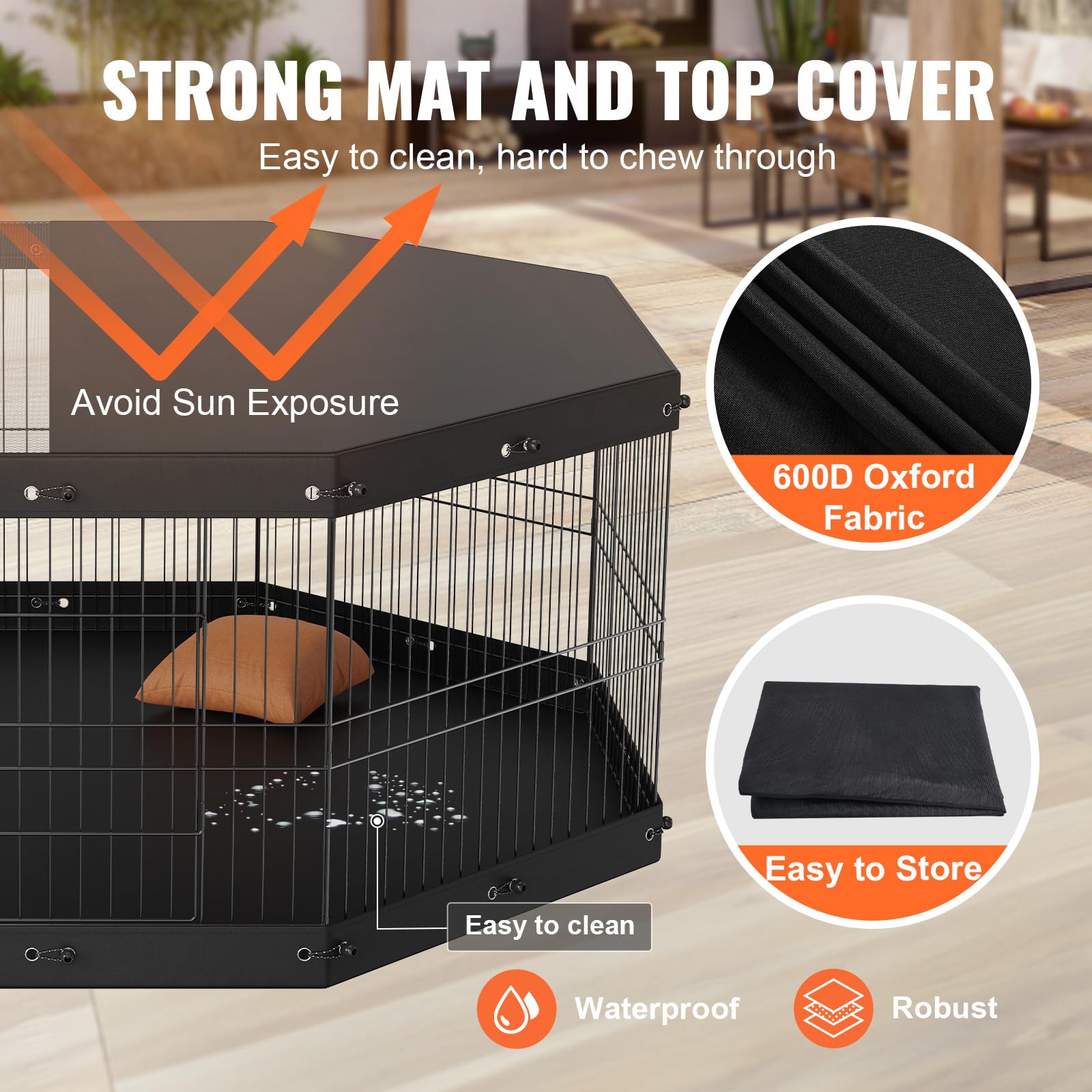 VEVOR Dog Playpen, 8 Panels Foldable Metal Dog Exercise Pen with Top Cover and Bottom Pad, 24 H Pet Fence Puppy Crate Kennel, In