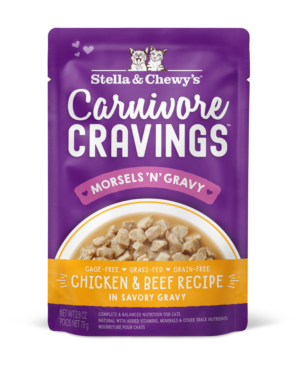 Stella & Chewy'S Carnivore Cravings Morsels & Gravy Chicken & Beef Recipe Wet Cat Food Pouches - (2.8 Ounce Pouch, Case Of 24)