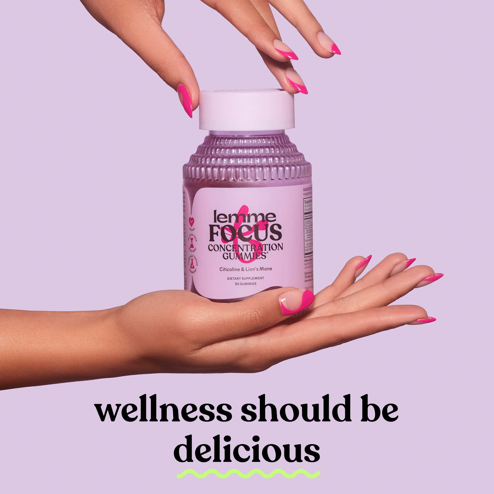 Lemme Focus concentration  Brain Health gummies with cognizin citicoline, Lions Mane, Vitamin B12, McT Oil to Support Focus  con
