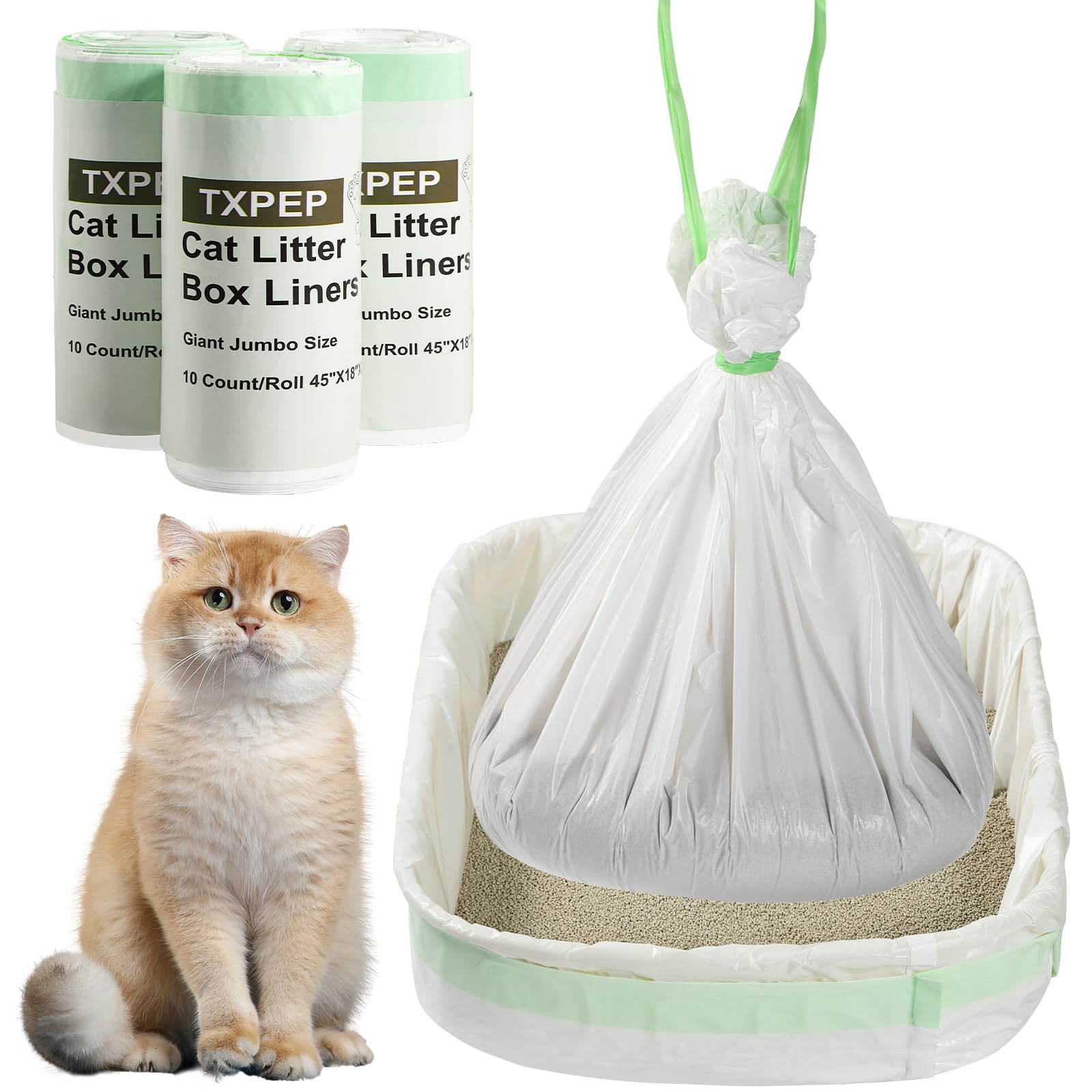 30 Litter Box Liners Giant Jumbo 45'' X 18'' Cat Litter Bags Tear Resistant Litter Liners Heavy Duty Cat Pan Liners Extra Large 