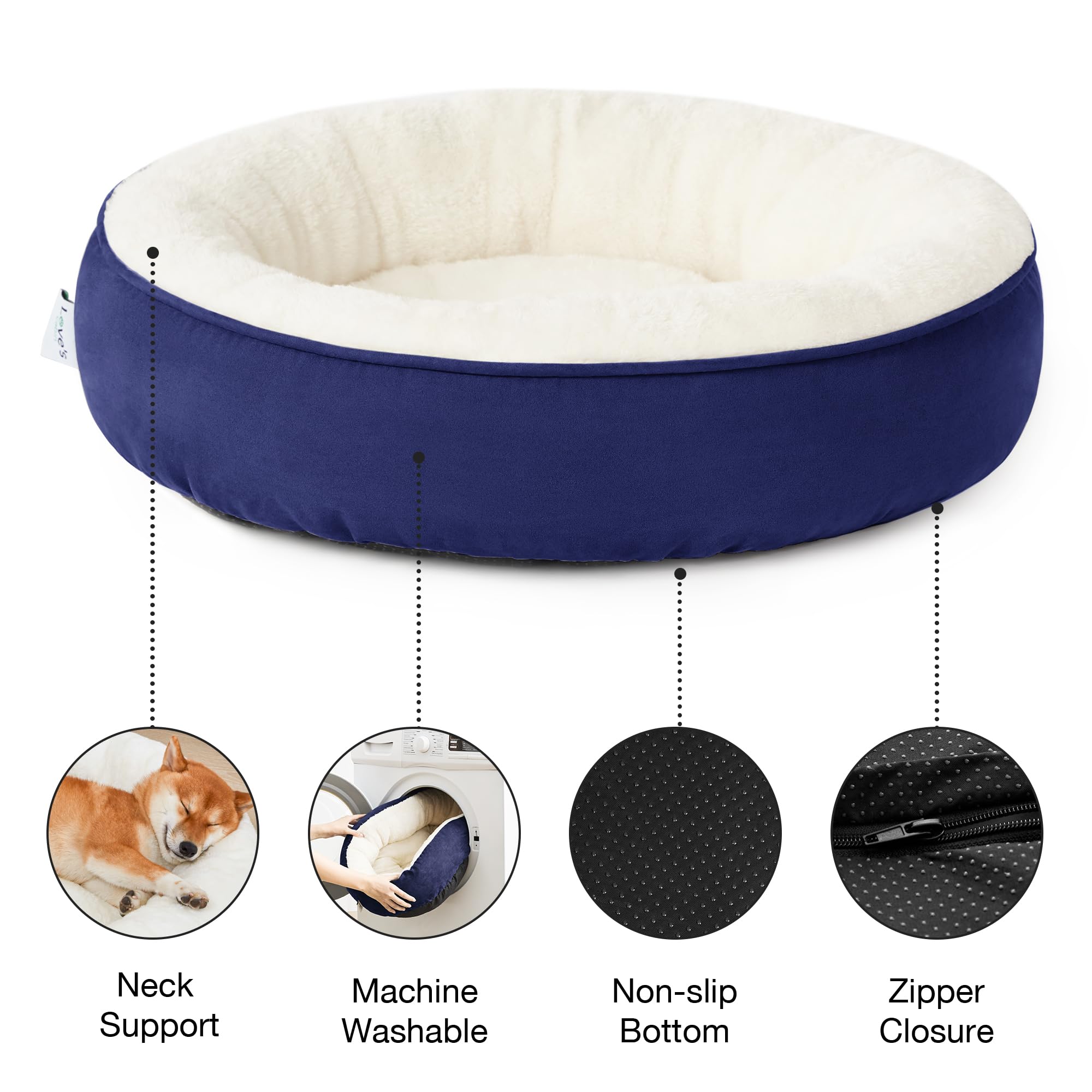 Love'S Cabin Round Donut Cat And Dog Cushion Bed, 25In Pet Bed For Small Or Medium Dogs, Anti-Slip & Water-Resistant Bottom, Soft Durable Fabric Pet Beds, Washable Calming Cat & Dog Bed Navy