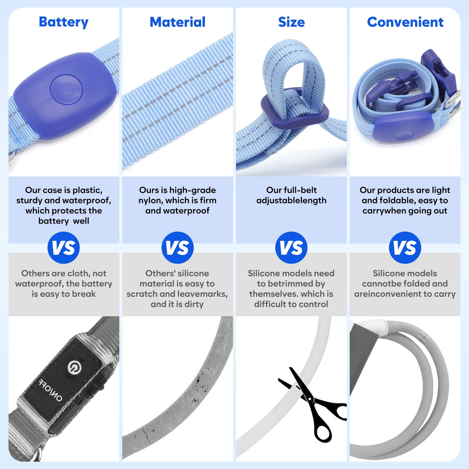 Light Up Dog Collar, Led Lighted Reflective Dog Collars For Night Usb Rechargeable, Glow Collar For Dogs, Waterproof Adjustable