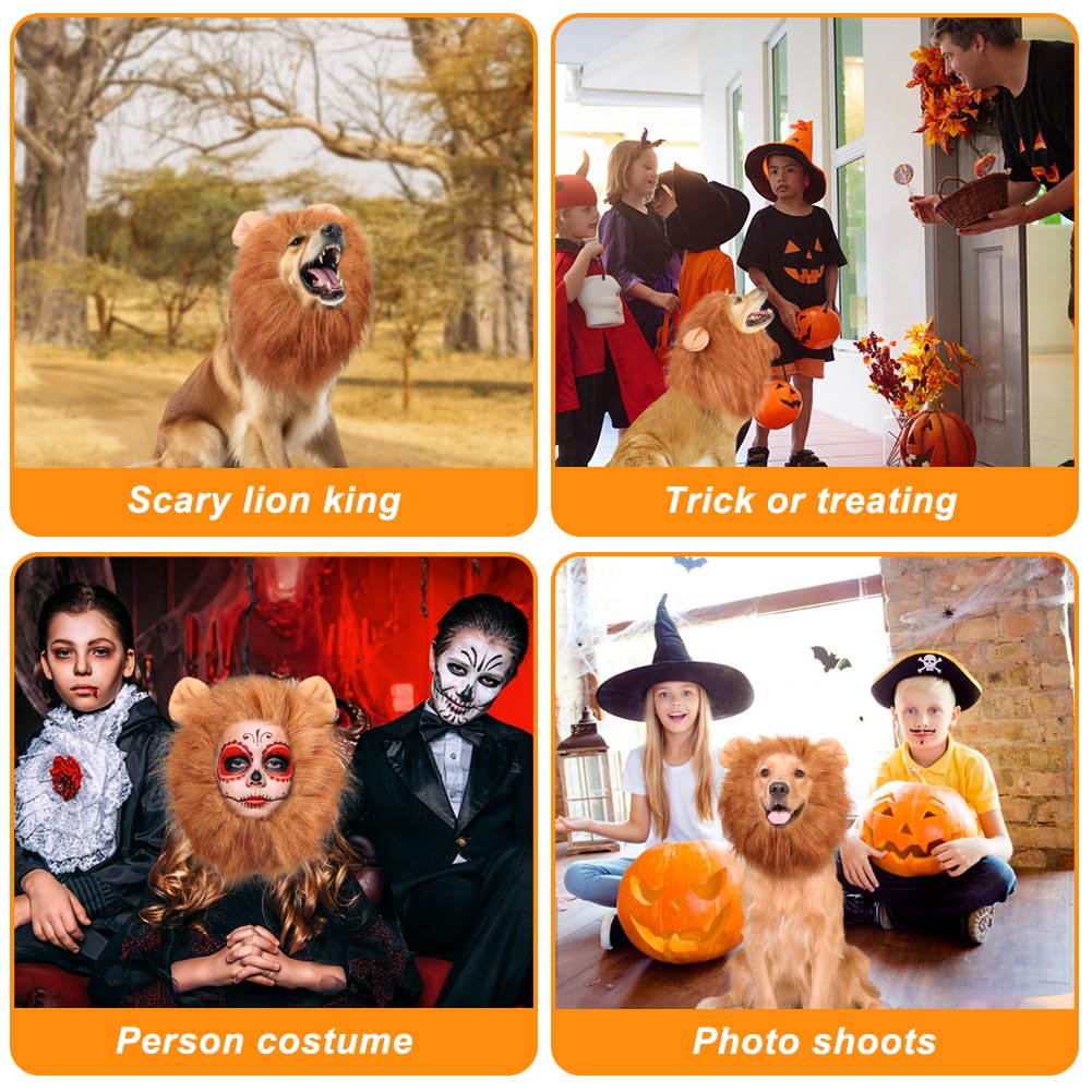 Vivifying Lion Mane For Dog, Adjustable Halloween Dog Lion Costume Wig With Ears For Medium And Large Dogs, Realistic & Funny Dog Accessory Perfect For Parties And Photoshoots (Large, Dark Brown)