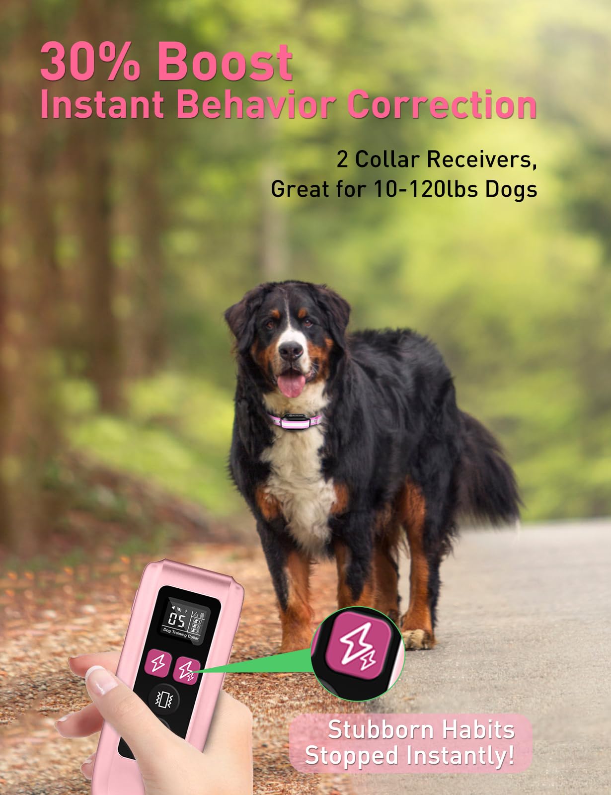 Dog Training Collar for 2 Dogs (10-120lbs), IPX7 Waterproof 4 in 1 Dog Correction Collar with Remote, 3300Ft Bark Collar With Re