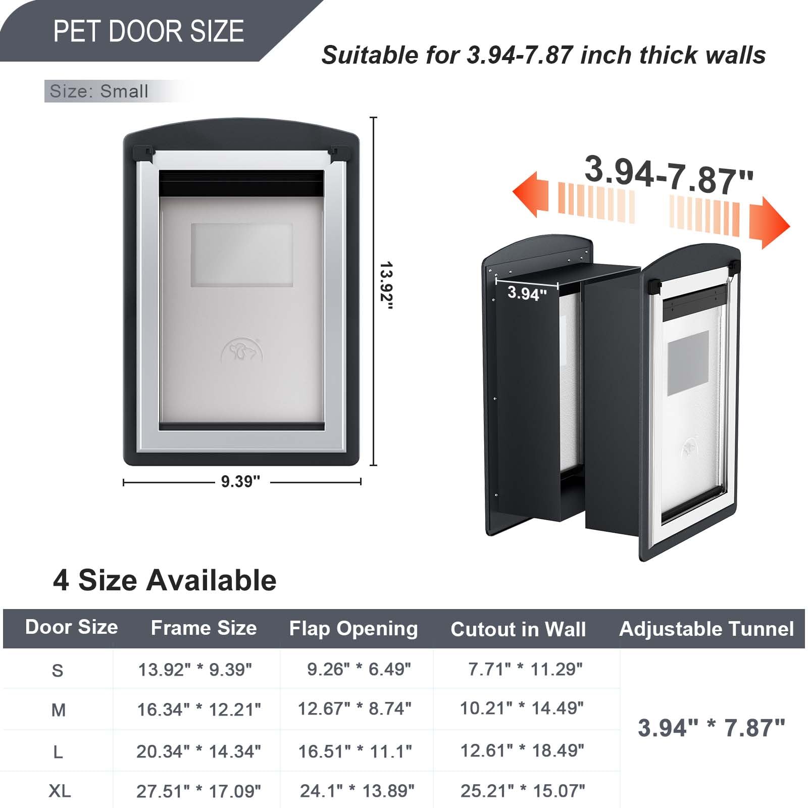 Freestanding Cat Door For Wall, Steel Frame Cat Doors With Telescoping Tunnel, Magnetic Double Flaps And 2 Security Lock Panels,