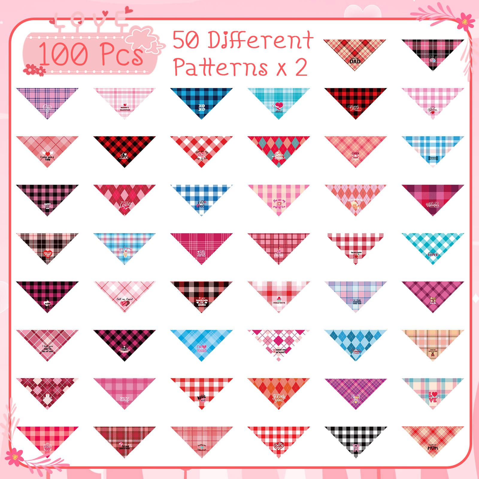 Sweetude 100 Pcs Wedding Plaid Dog Bandanas Bulk With Sayings Mother'S Day Pet Scarf Bibs Adjustable Washable Kerchief Holiday P