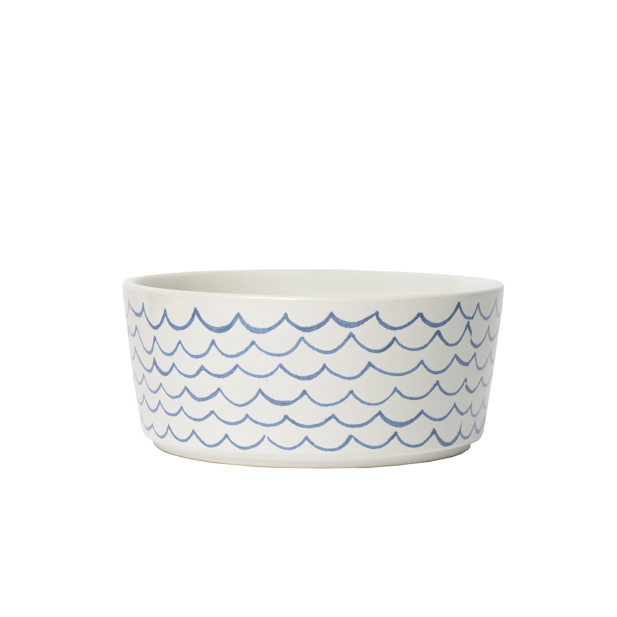 Waggo Sketched Wave Ceramic Dog Bowl Blue/White Durable Dog Food and Water Pet Dish (Large)