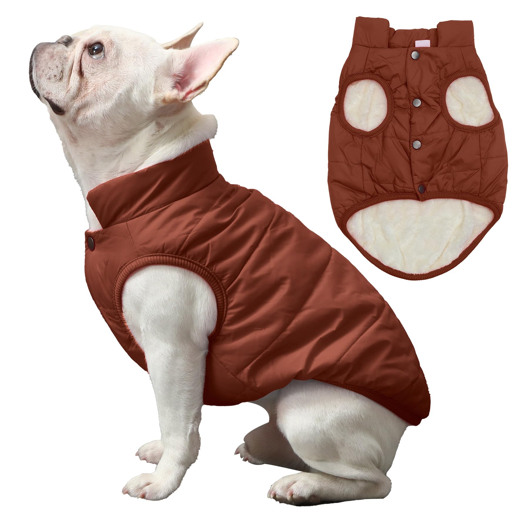 Joydaog 2 Layers Fleece Lined Warm Dog Jacket For Winter Cold Weather,Soft Windproof Medium Dog Coat,Brown Xl