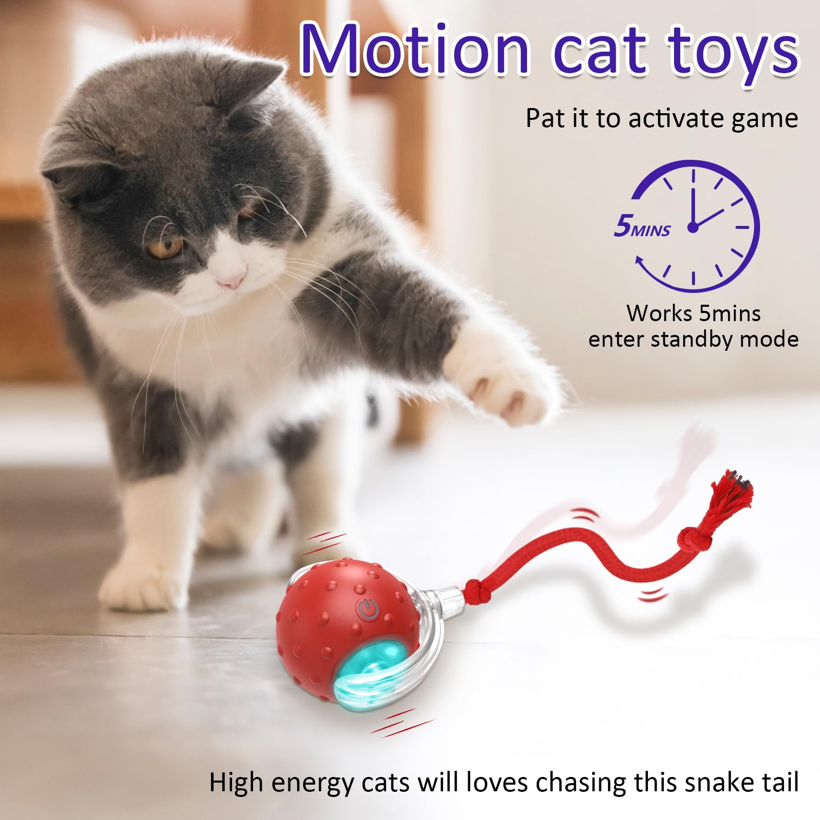 Giociv Interactive Cat Toys Ball For Indoor Cats Fast Rolling On Carpet, Chirping & Motion Activate Cat Toys (Red)