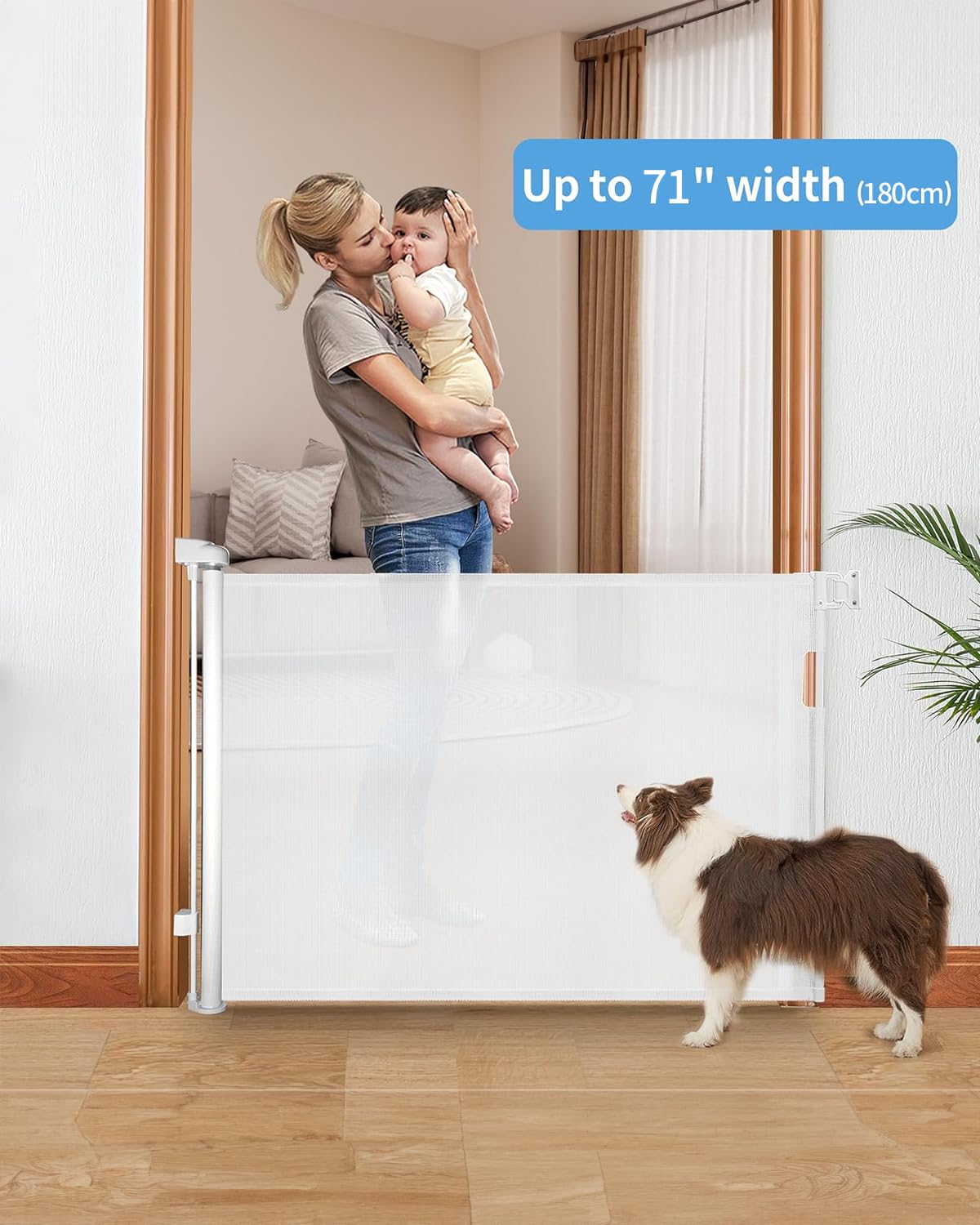Veraste Retractable Baby Gate,Mesh Baby Gate Or Mesh Dog Gate,33' Tall,Extends Up To 71' Wide,Child Safety Gate For Doorways,Stairs,Hallways,Indoor/Outdoor(White,33'X71')