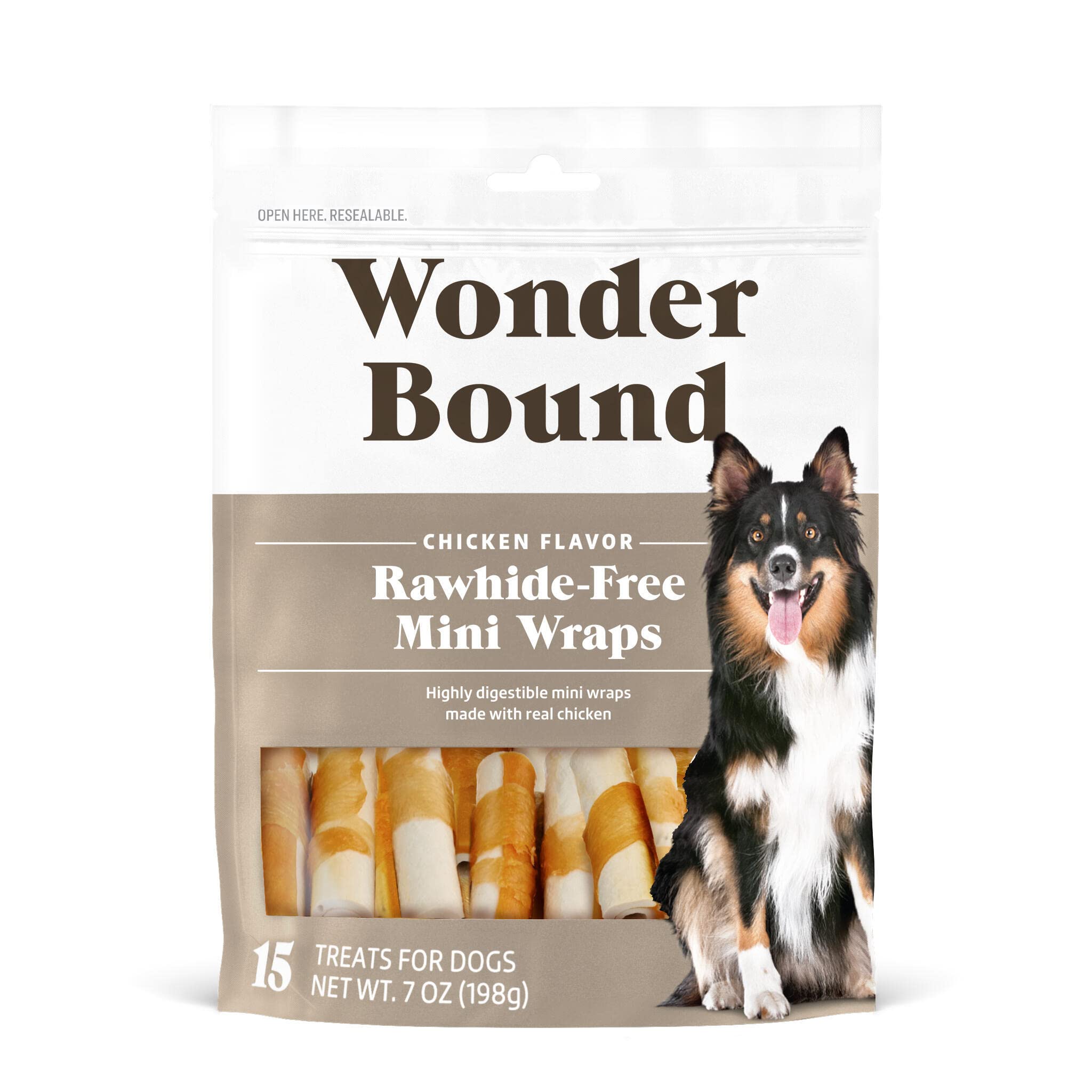 Wonder Bound Chicken Wrapped Mini Sticks - 15 Count - Rawhide-Free Dog Treats, Dental Health Chews for Plaque & Tartar Control, 