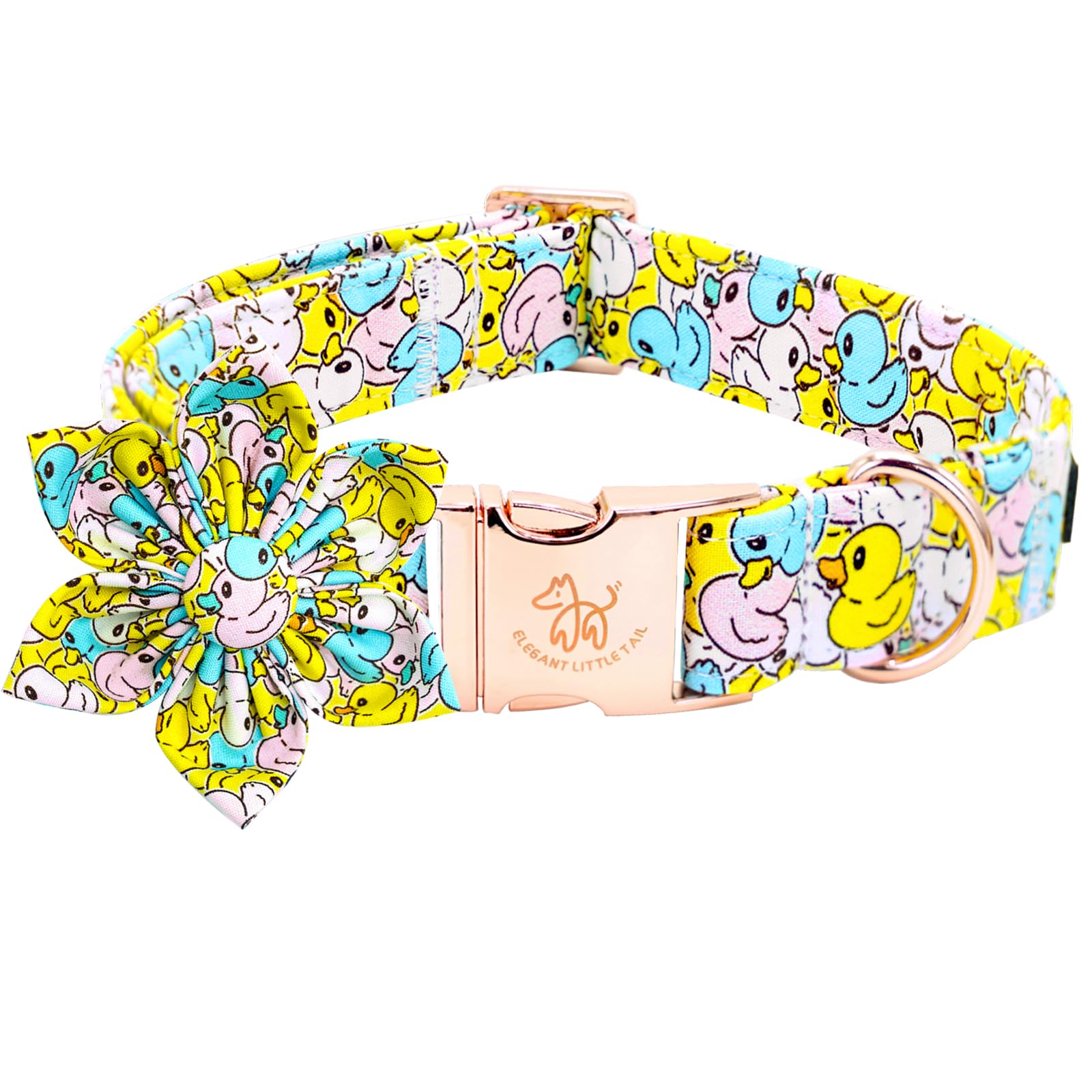Elegant Little Tail Dog Collar- Cute Duck Dog Collar With Flower For Medium Dogs, Female Adjustable Cotton Summer Pet Flower Pup