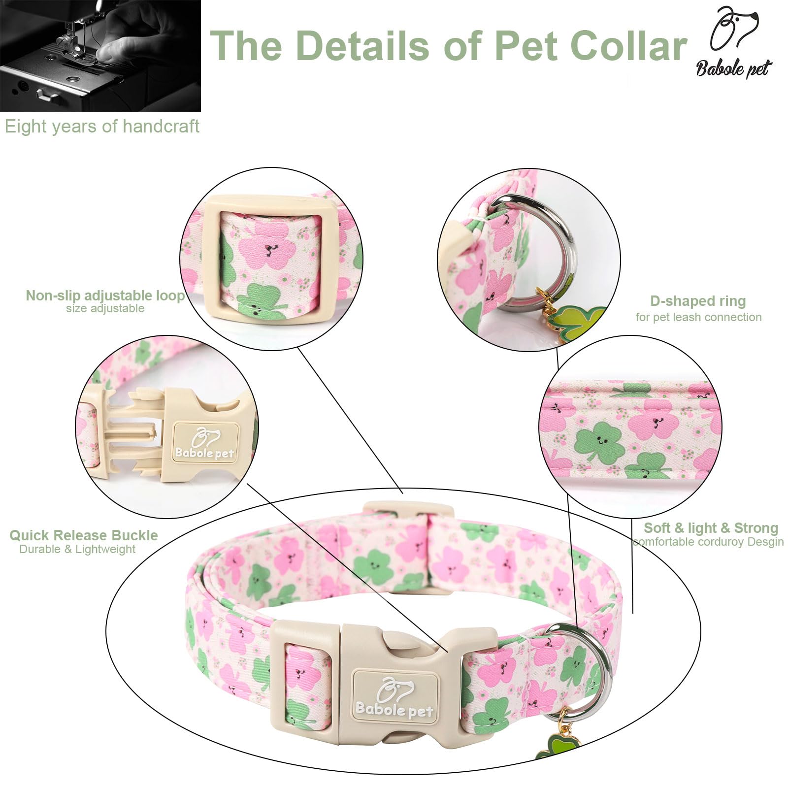 Babole Pet St Patricks Day Dog Collar for Small Dogs - Design Cute Irish Shamrock Dog Collars Boy Girl Puppy Adjustable Quick Re