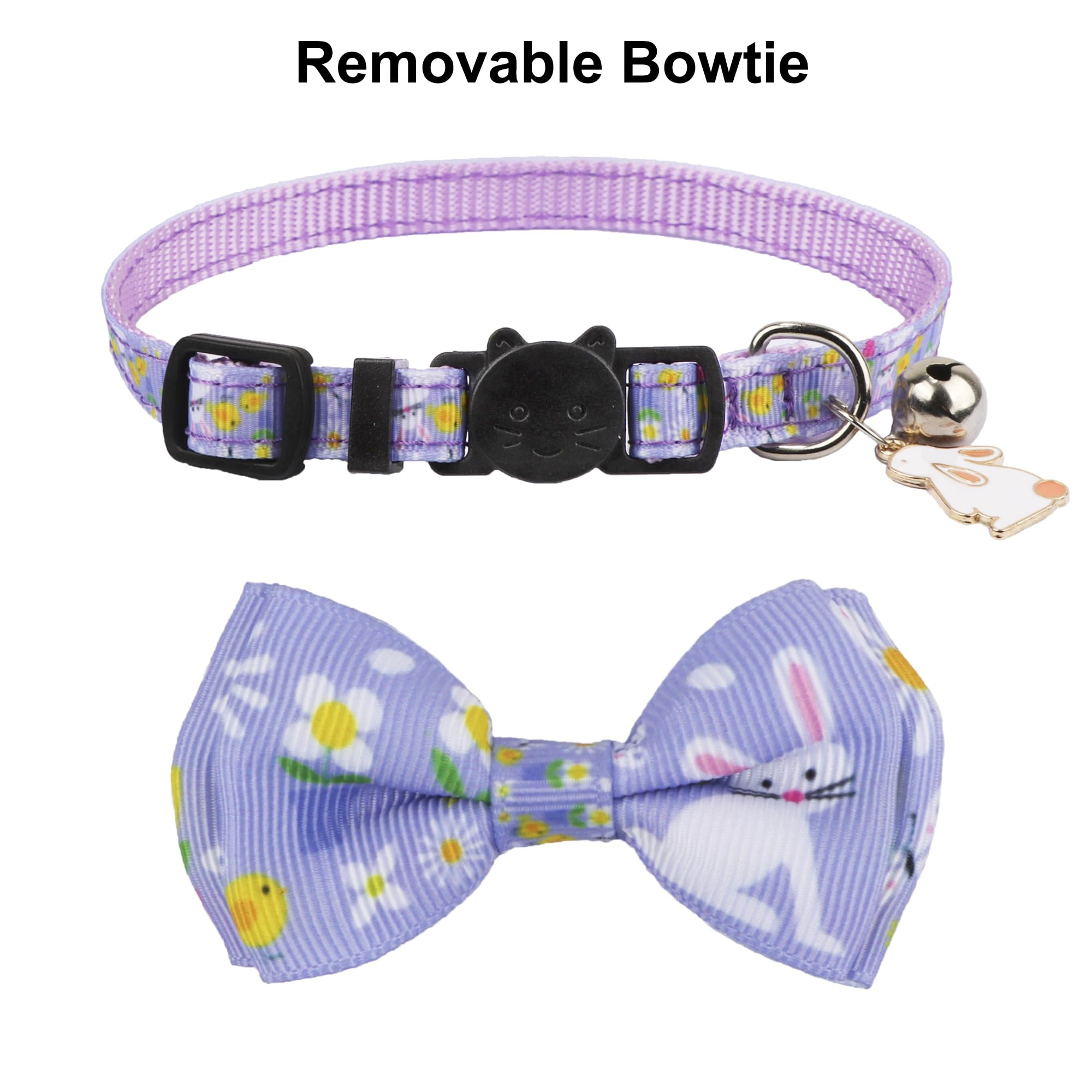 Adoggygo Easter Cat Collars With Bow Bell, Breakaway Kitten Bowtie Collar Red Purple Eggs Rabbit Easter Collars For Girl Boy Cat