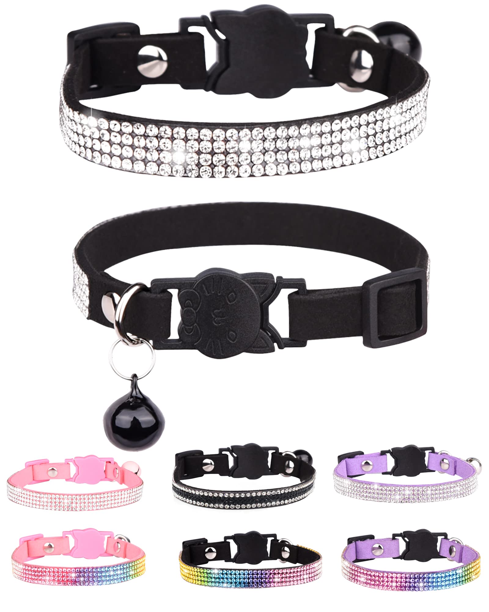 Aecllcea Cat Collars For Girl Cats With Rhinestone Soft Velvet,Breakaway Cat Collars With Bell,Adjustable Safe Kitten Collar (Bl