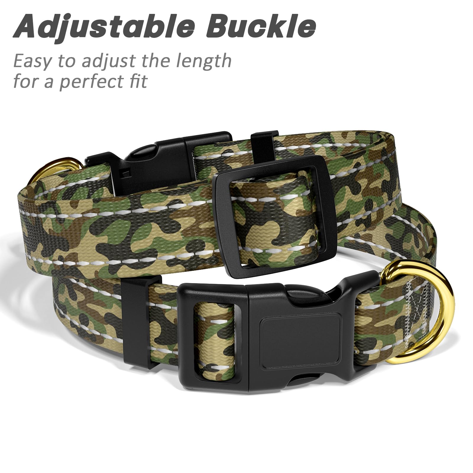Moodel Reflective Dog Collar For Medium Dogs, Cute Camouflage Adjustable Heavy-Duty Nylon Puppy Collar For Boy And Girl Female,