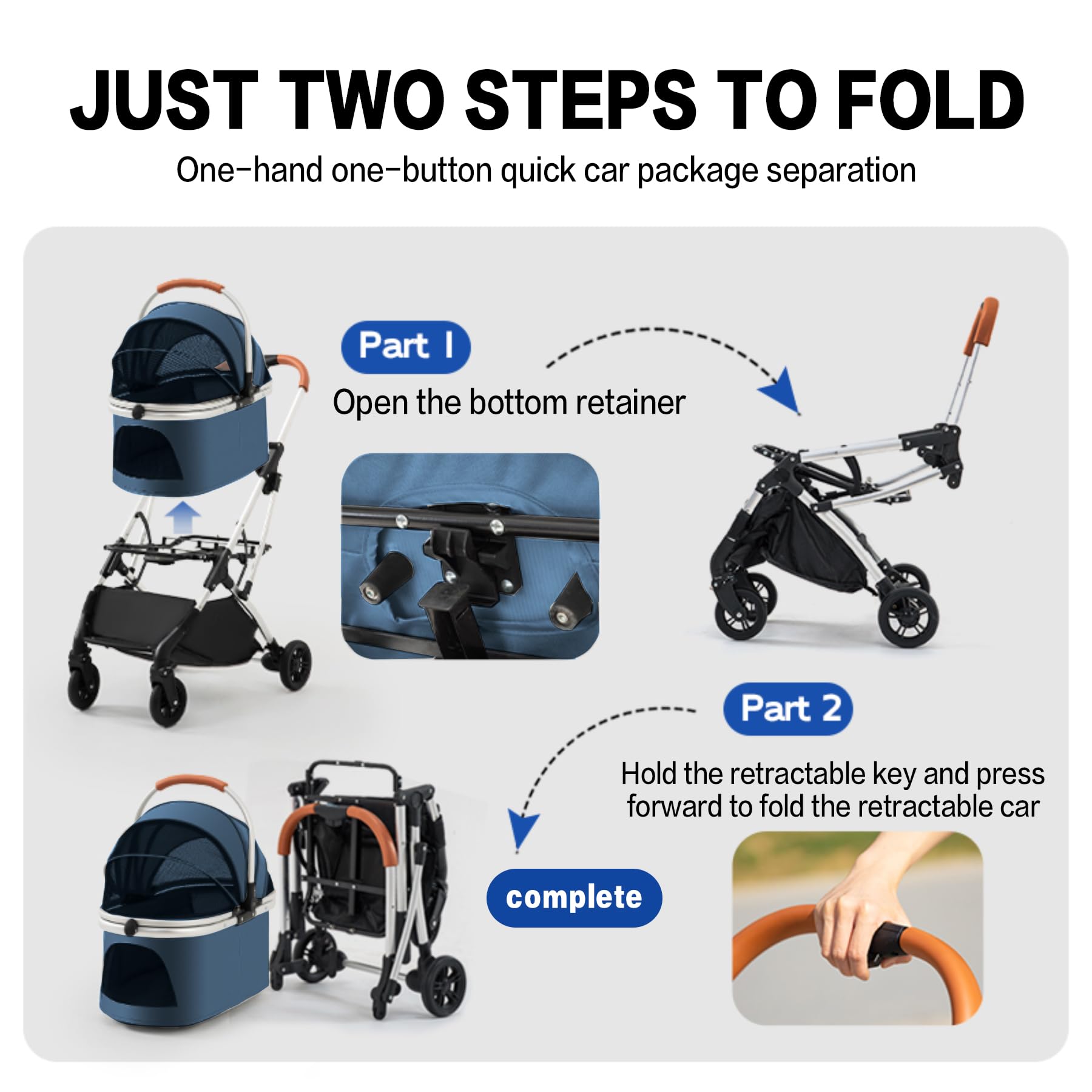 Pet Carrier Stroller 4 Wheels - Easy-Fold Dog Cat Stroller For Small Medium Dog Cats Carrier, Travel Folding Carrier Breathable