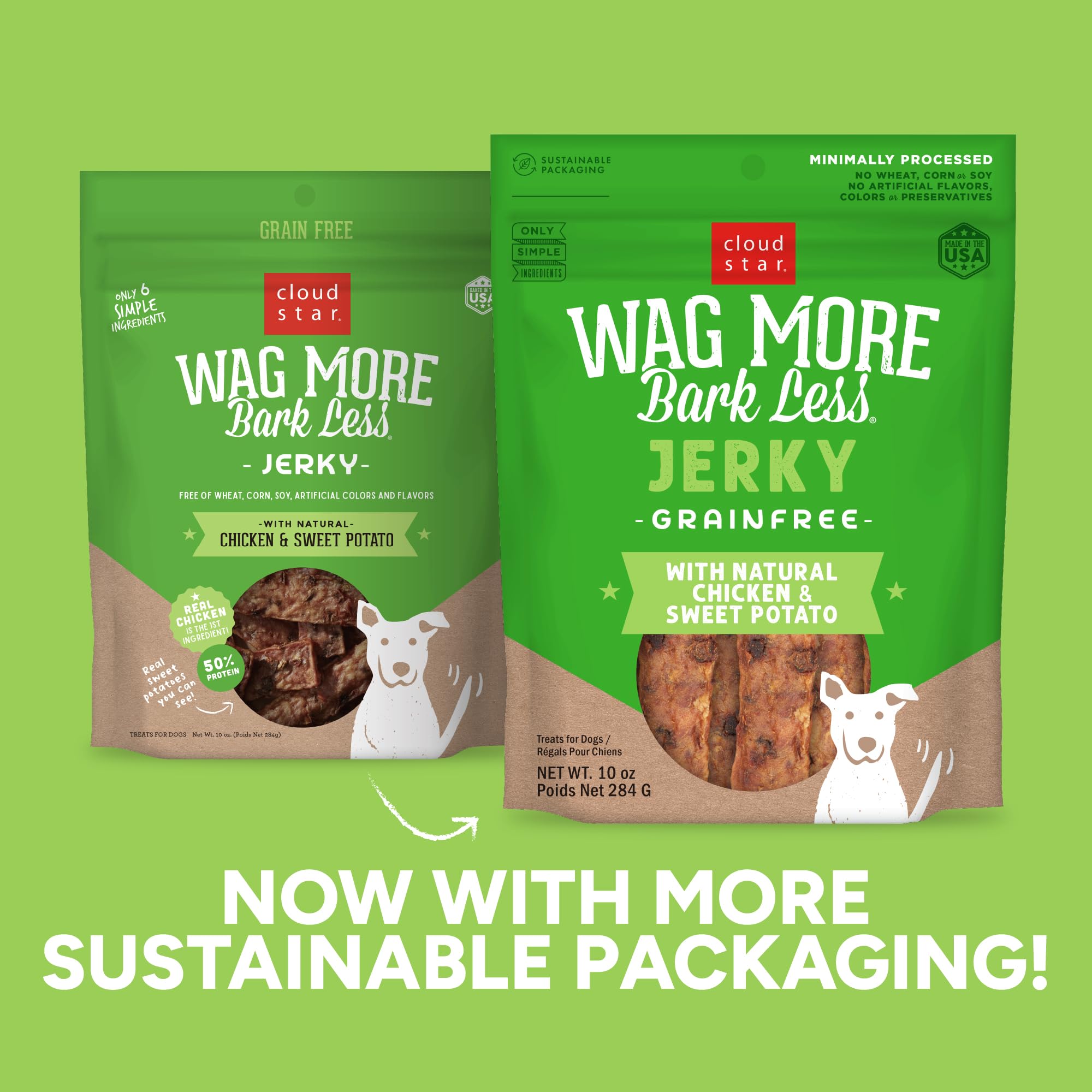 Cloud Star Wag More Bark Less Chicken & Sweet Potato Recipe Grain-Free Jerky Dog Treats 10 Ounce Bag, Model: 693804191113
