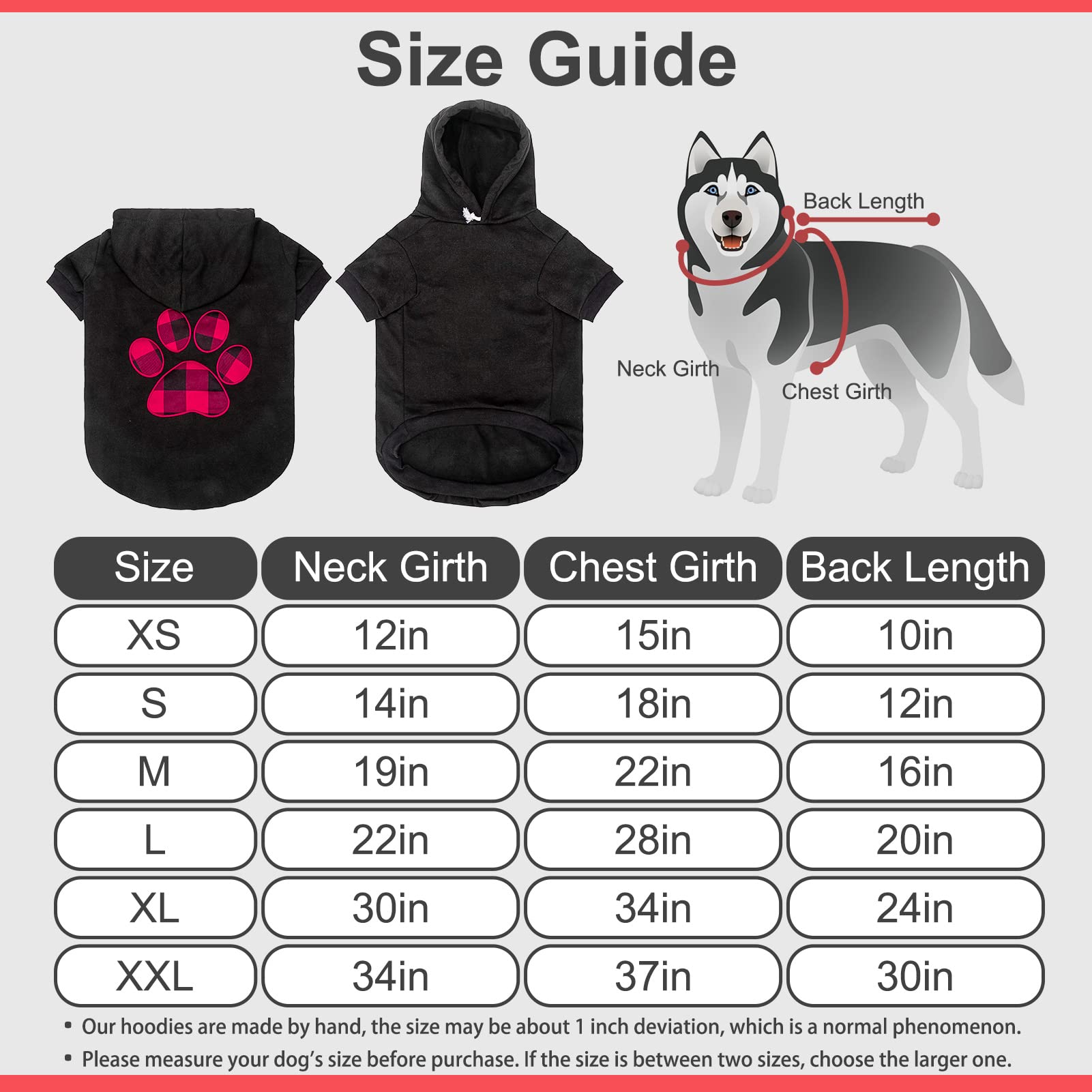 Kooltail Dog Pullover Hoodie With Hat, Pet Cold Weather Clothes With Red And Black Plaid Foot Pattern, For Small Medium Large Dogs