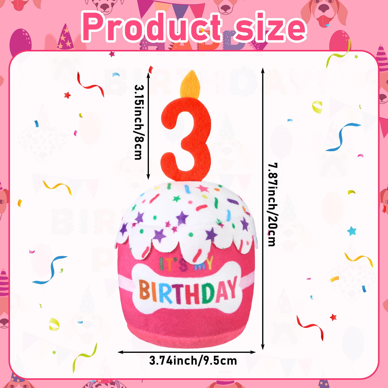 Dansydaisy Dog Birthday Cake Toy, Squeaky Plush for All Sizes, Pink, Model ZHU-Dansydaisy-0886