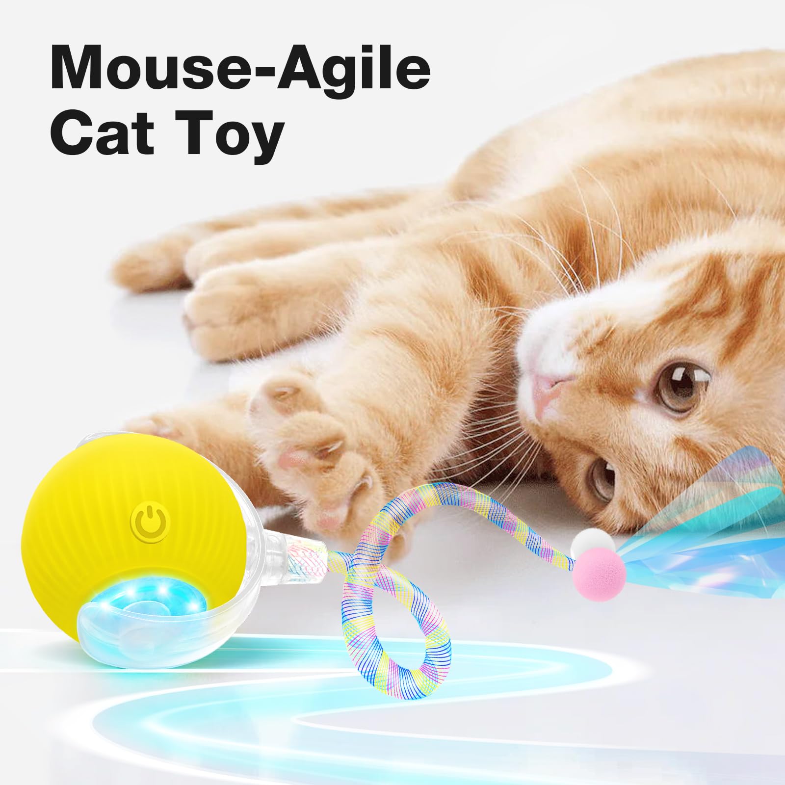 Yopoll Interactive Cat Ball Toy For Indoor Cats, Electric Cat Rolling Moving Ball With Feather Tail, Smart Chase Kitty Cats Toys