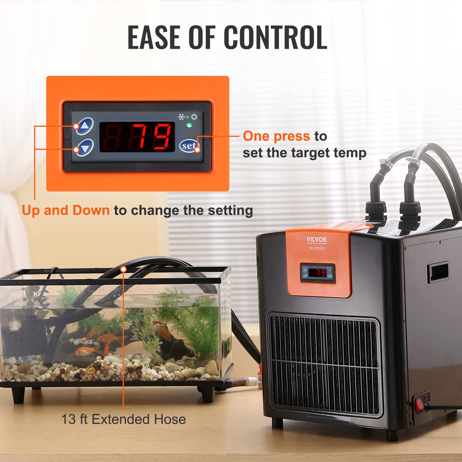 VEVOR Aquarium Chiller, 92 Gal 348 L, 1/4 HP Hydroponic Water Chiller, Quiet Refrigeration Compressor for Seawater and Fresh Wat
